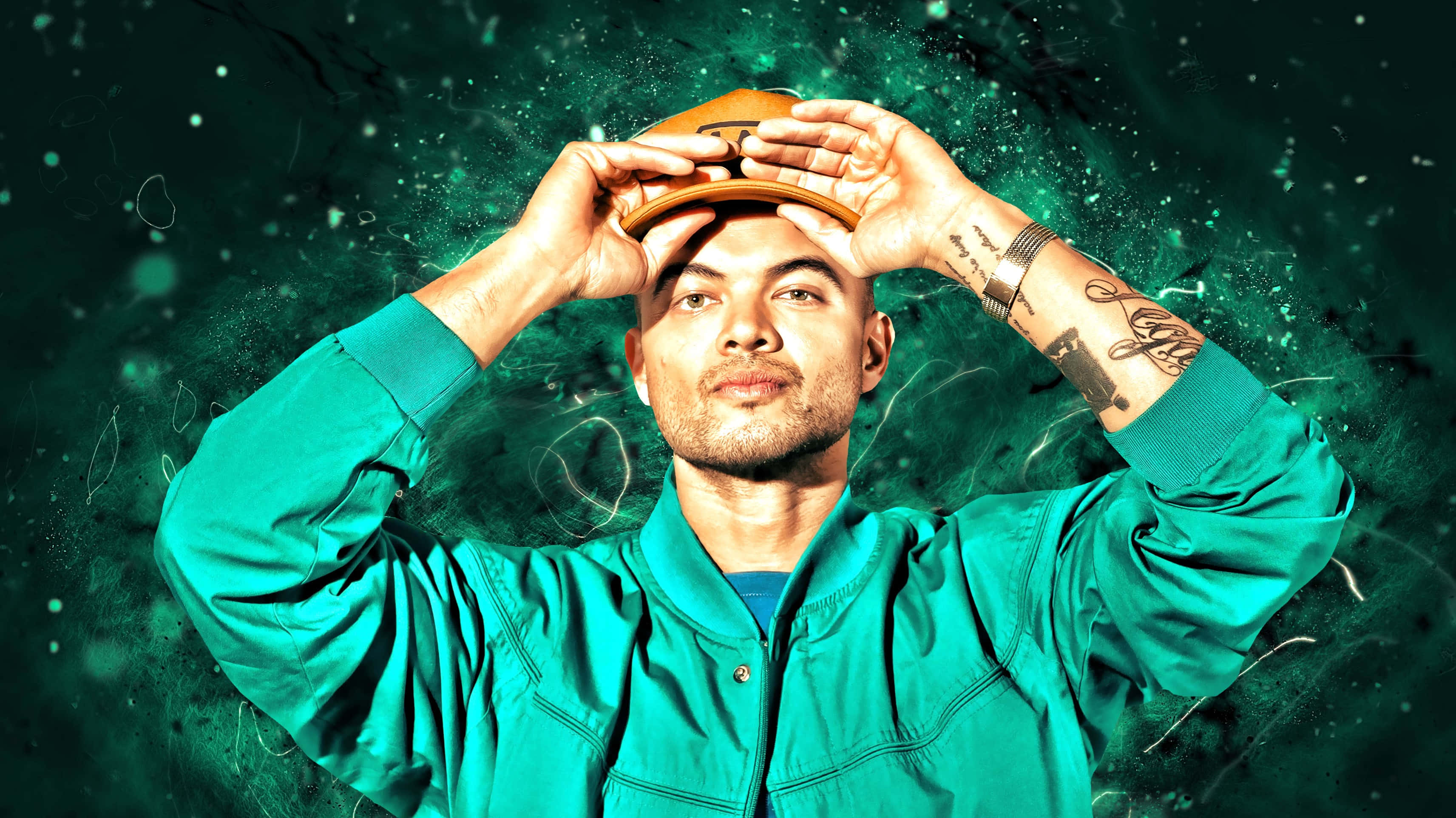 Guy Sebastian, teal jacket, cap, 2K Desktop Wallpaper