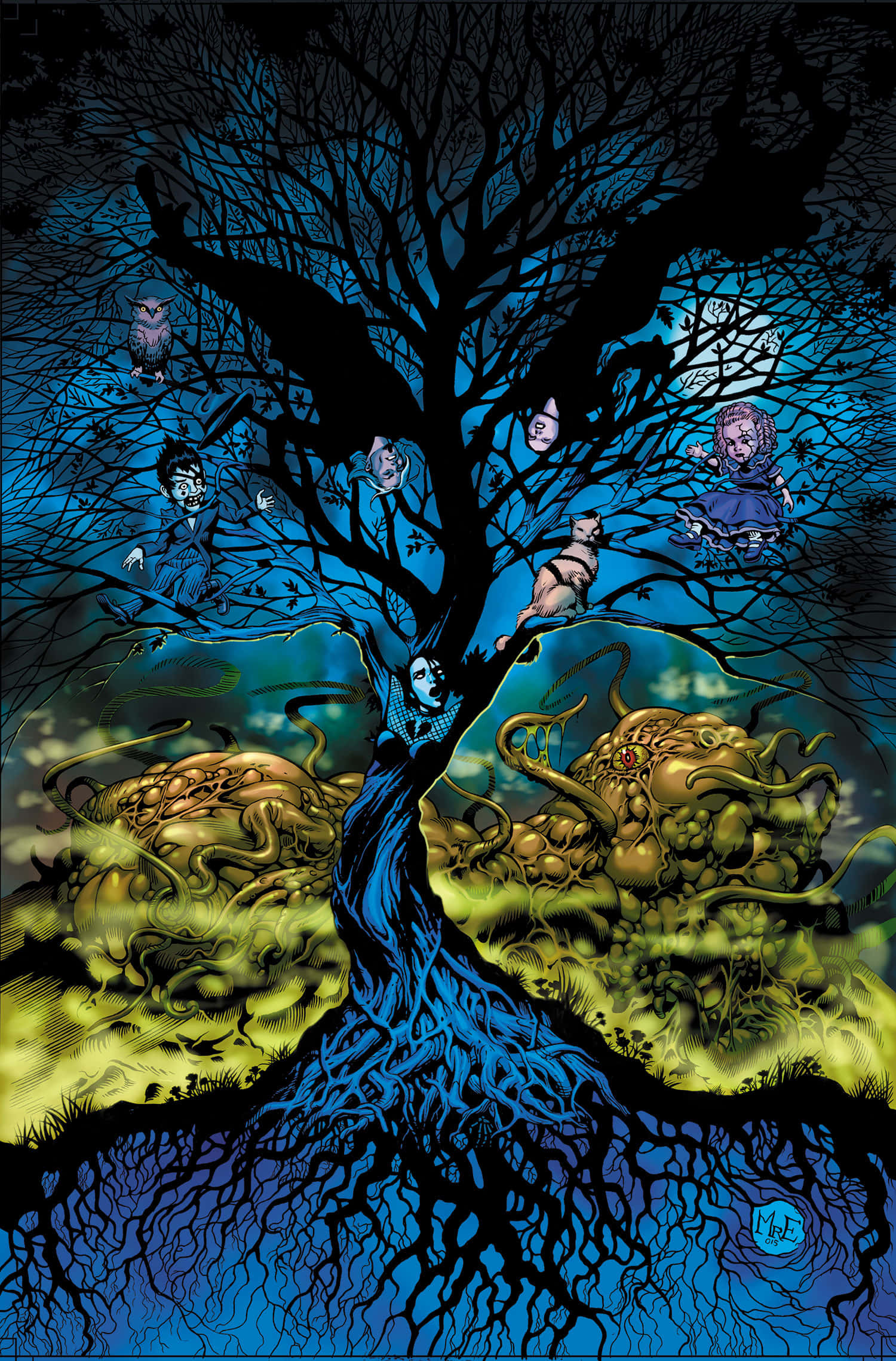 Secret Six, dark fantasy tree, ghostly faces, Full HD Phone Wallpaper