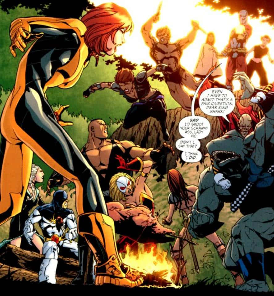 Secret Six, fire, forest clearing, SD Phone Wallpaper