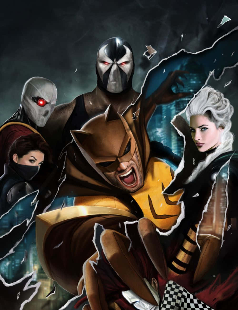 Secret Six, masked superheroes, torn backdrop, HD Phone Wallpaper