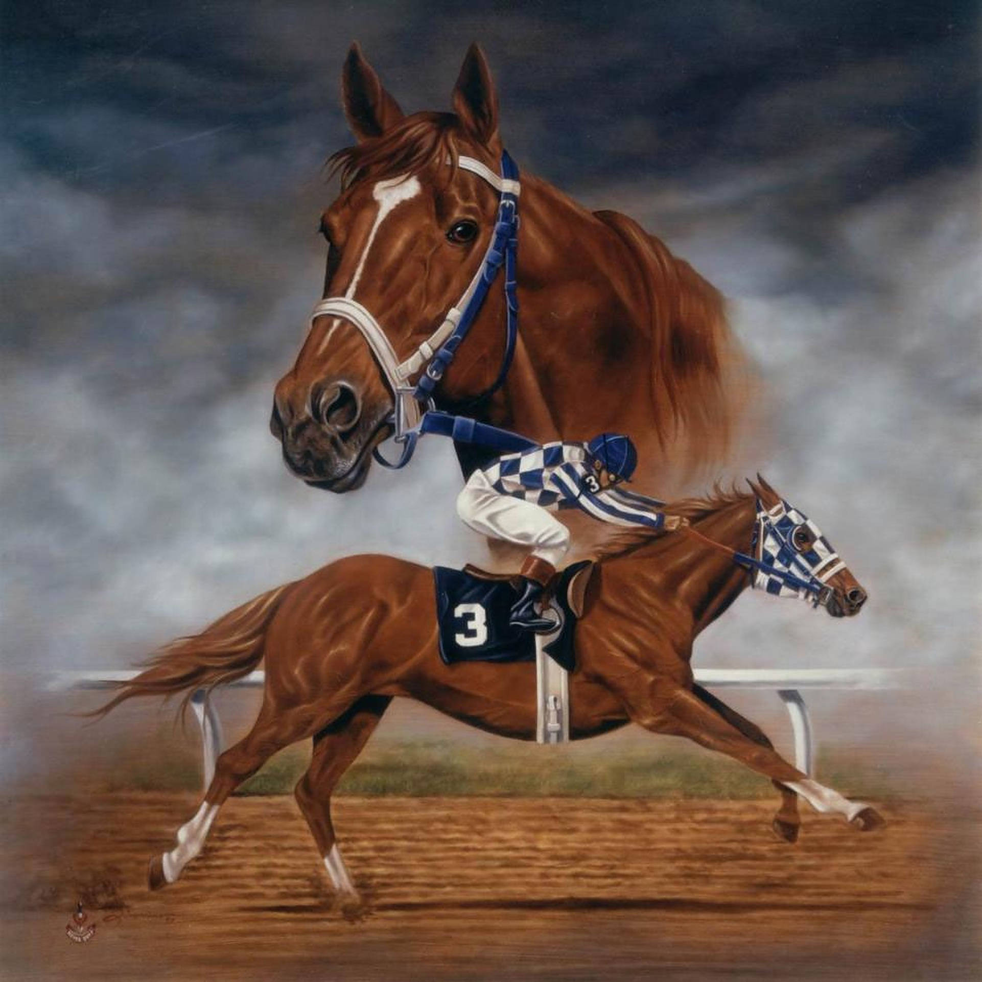 Secretariat, chestnut racehorse, jockey number three, Full HD Desktop Wallpaper