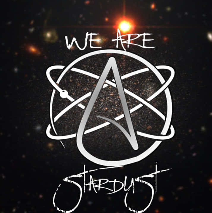 WE ARE STARDUST, glowing atomic symbol, orbiting rings, SD Phone Wallpaper