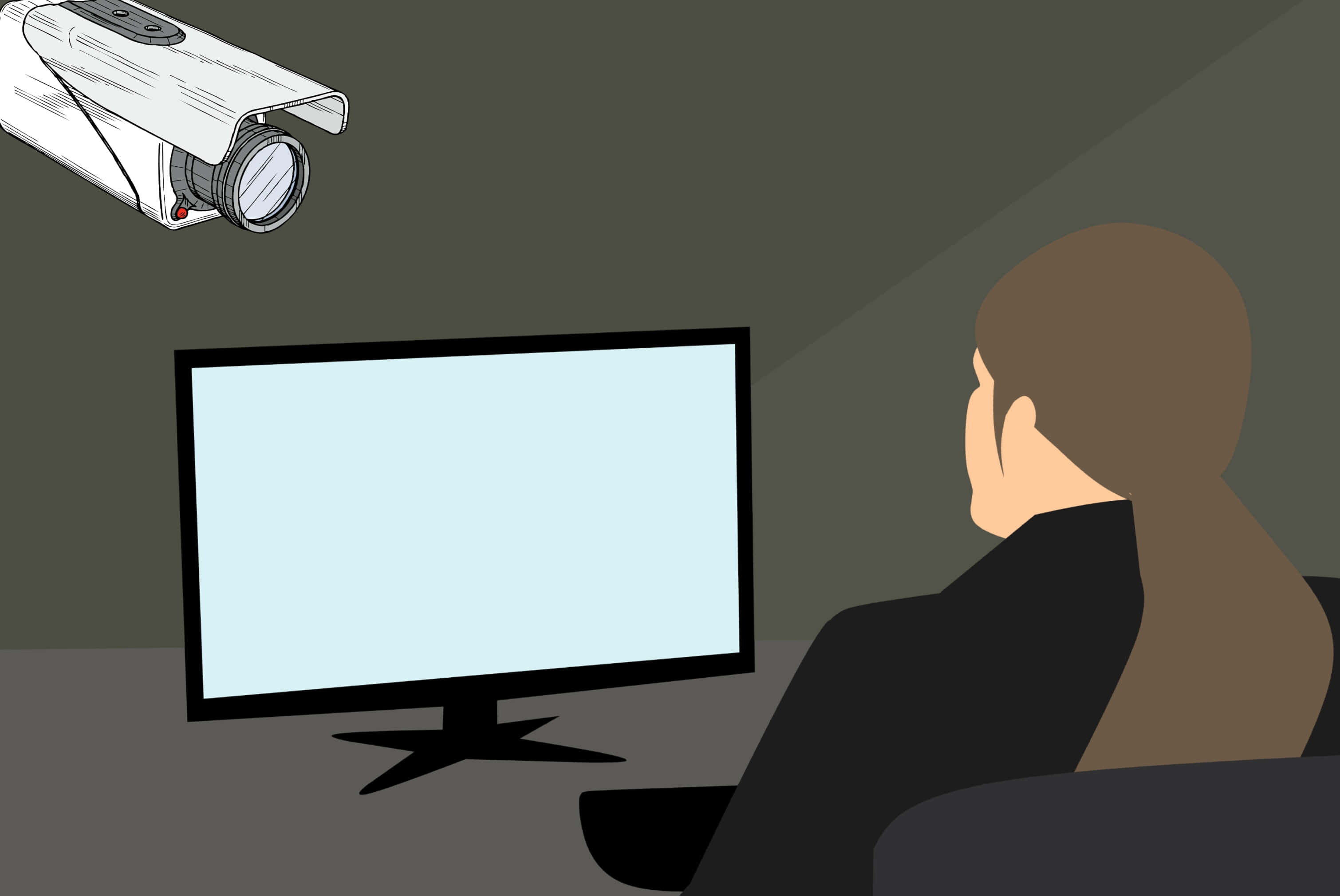 bullet security camera, woman, desk, 2K Desktop Wallpaper