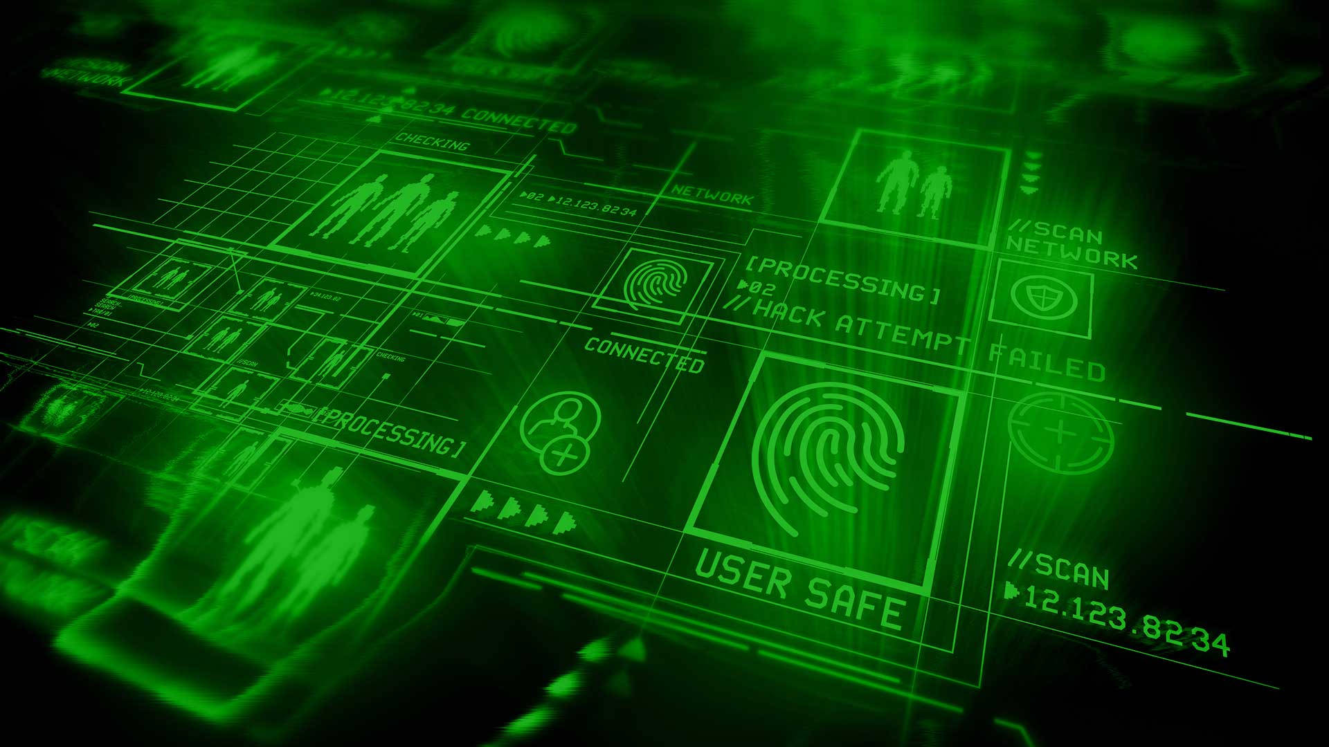 Cyber Security, glowing green digital interface, security alerts, Full HD Desktop Wallpaper
