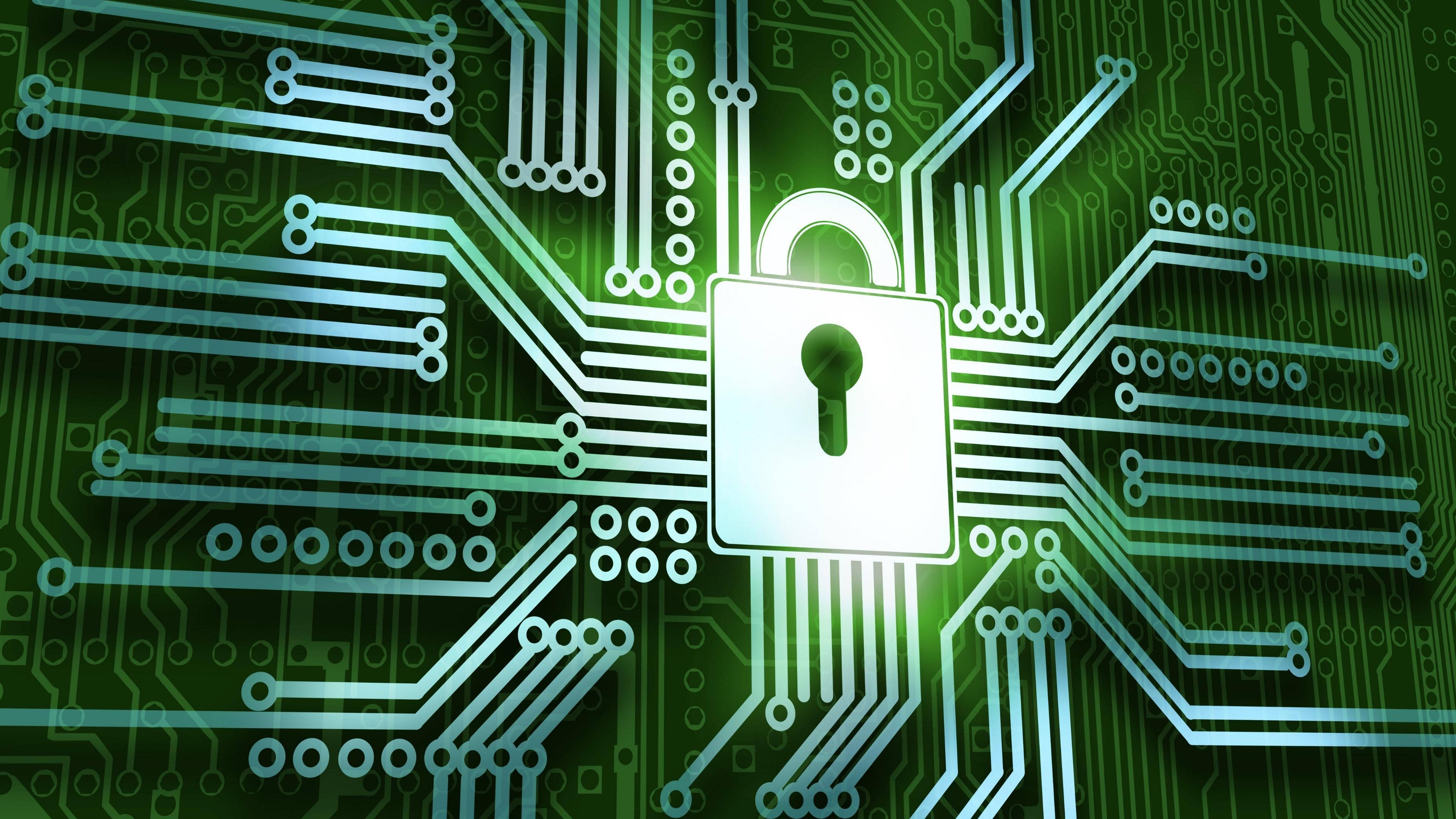 motherboard, cyber security lock, glowing white padlock, 4K Desktop Wallpaper