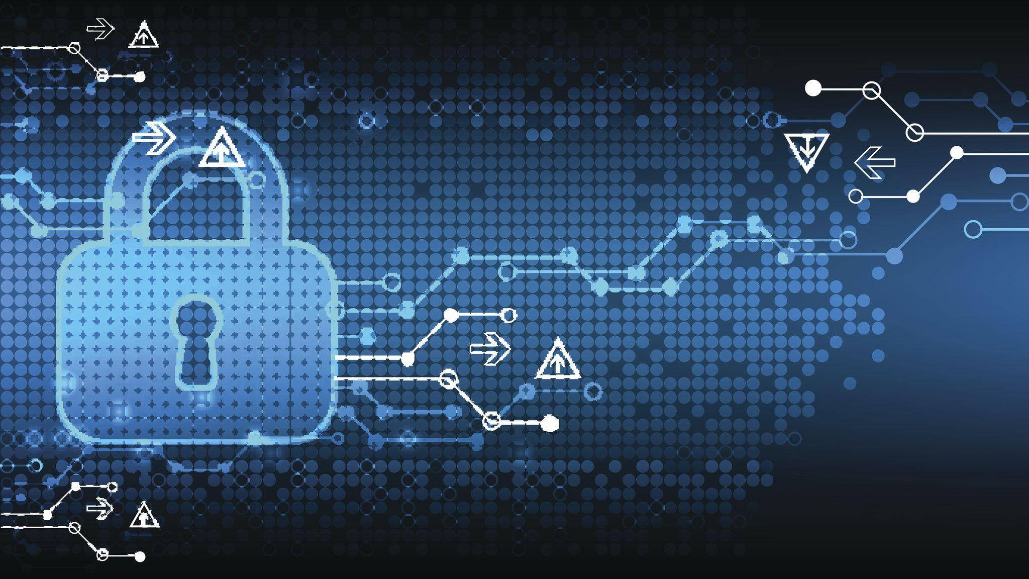 cyber security padlock, glowing blue digital padlock, circuit lines, Full HD Desktop Wallpaper