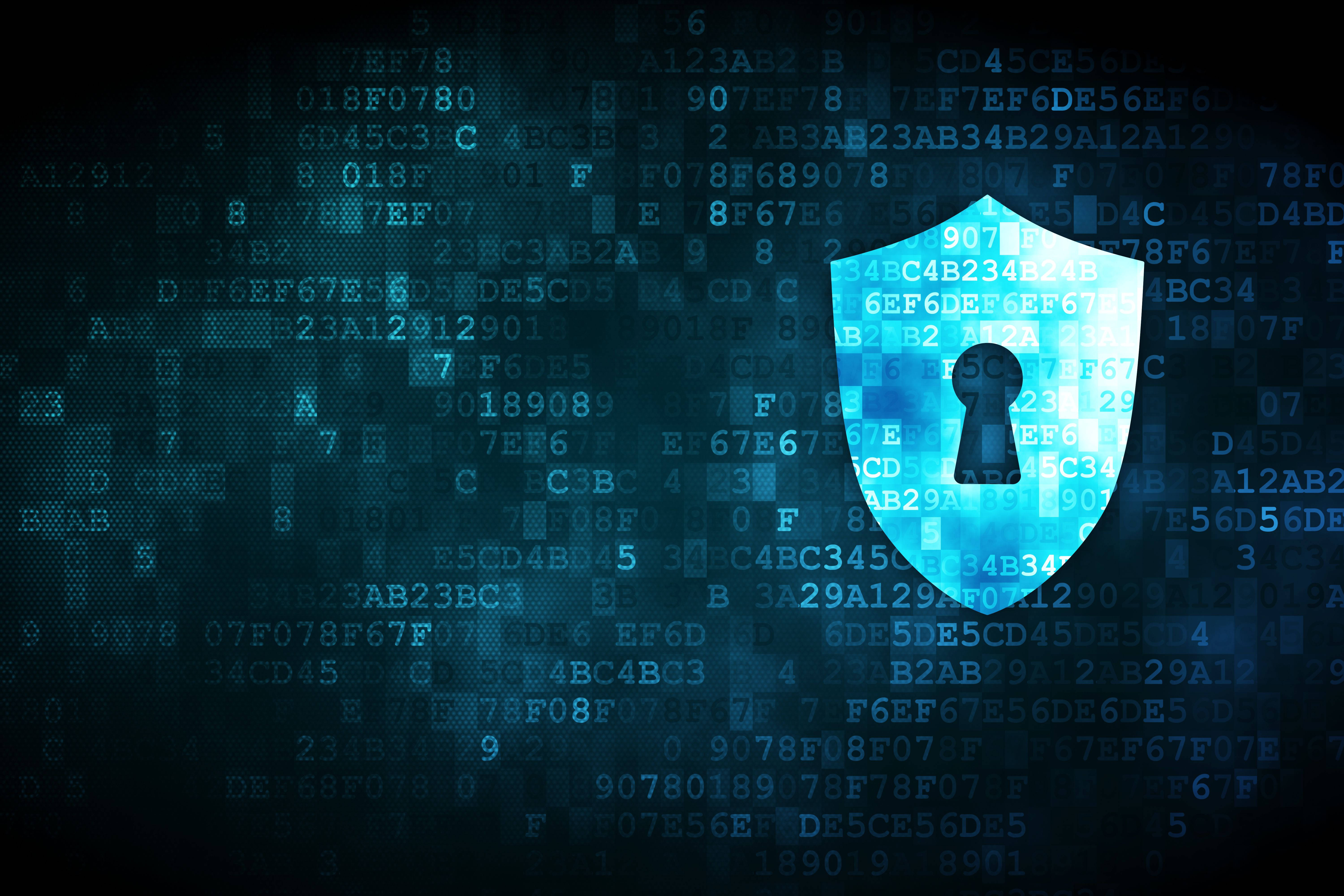 cyber security shield, keyhole, glowing blue digital shield, 5K Desktop Wallpaper