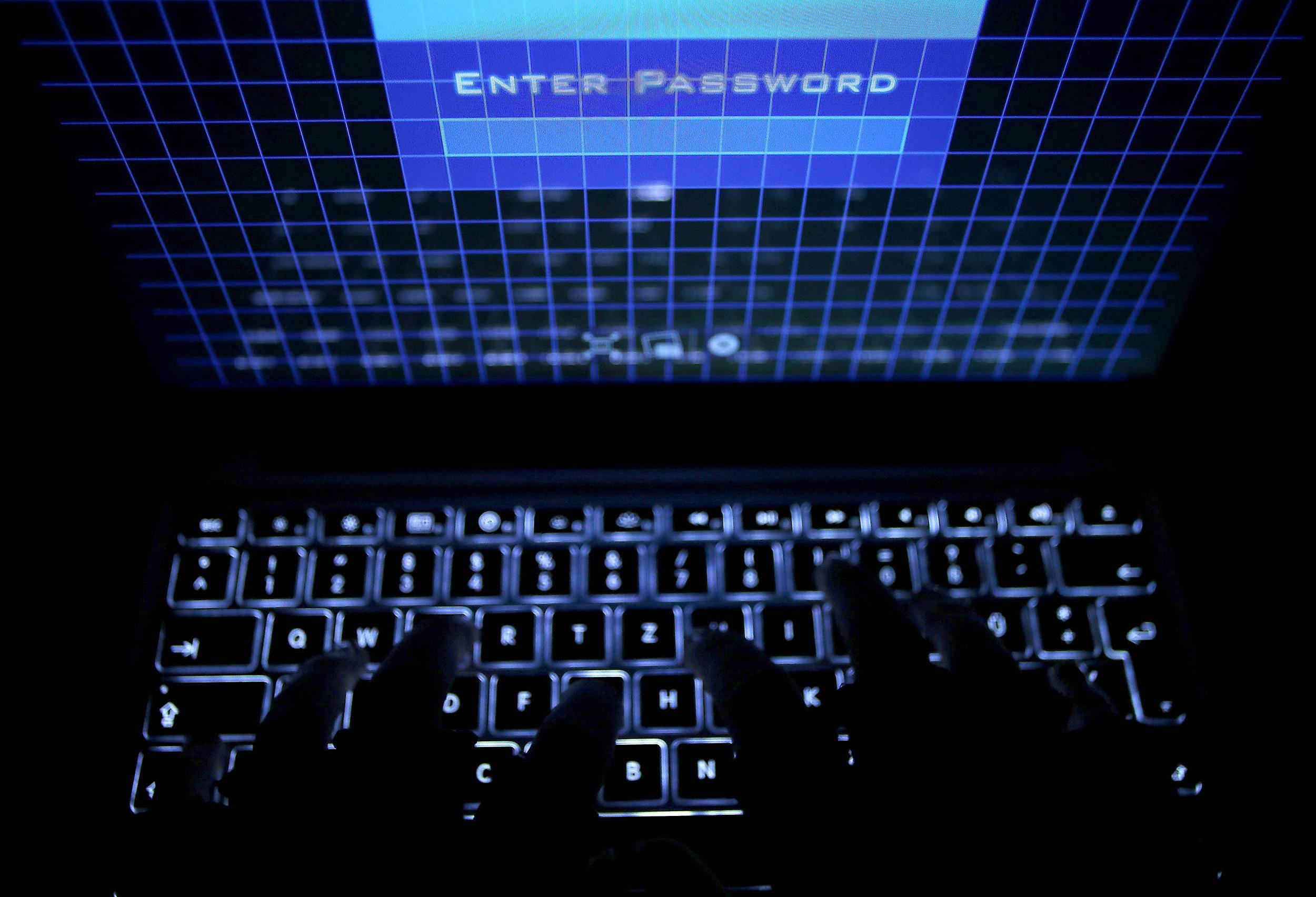 cyber security login prompt, glowing keyboard, blue grid screen, Full HD Desktop Wallpaper