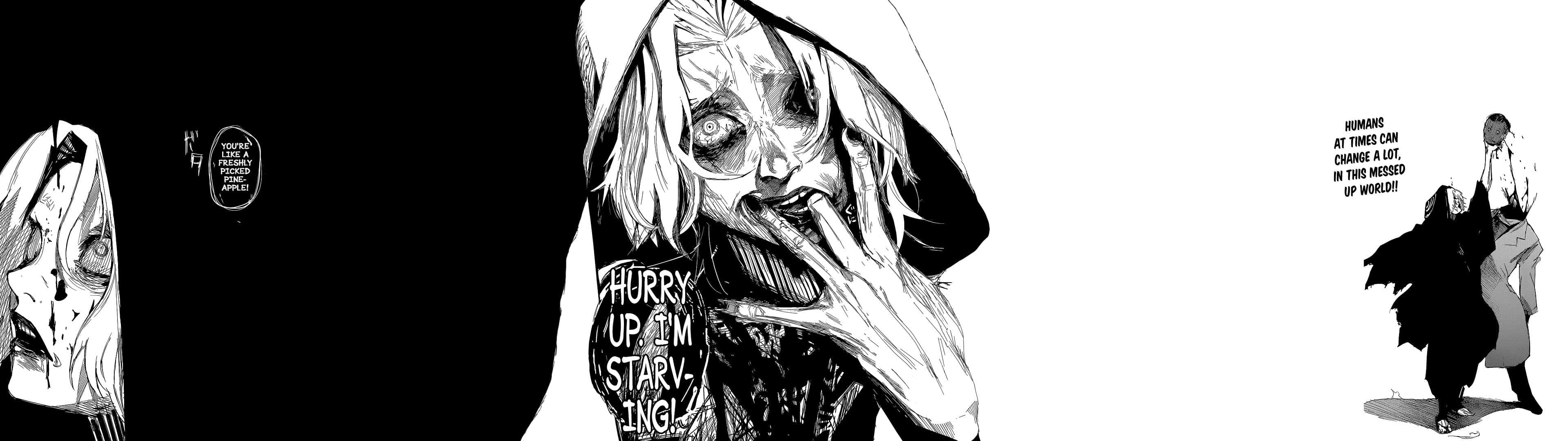 Seidou Takizawa, black and white manga panel, grotesque humanoid figures, 4K Desktop Wallpaper