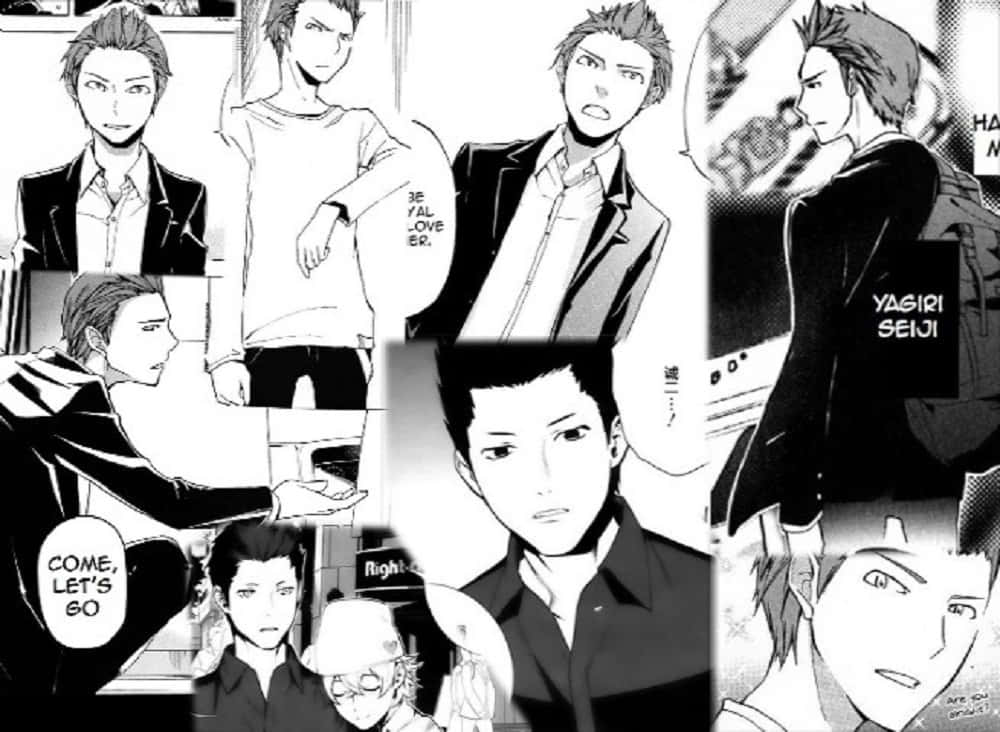 Seiji Yagiri, black and white manga collage, spiky hair, SD Desktop Wallpaper