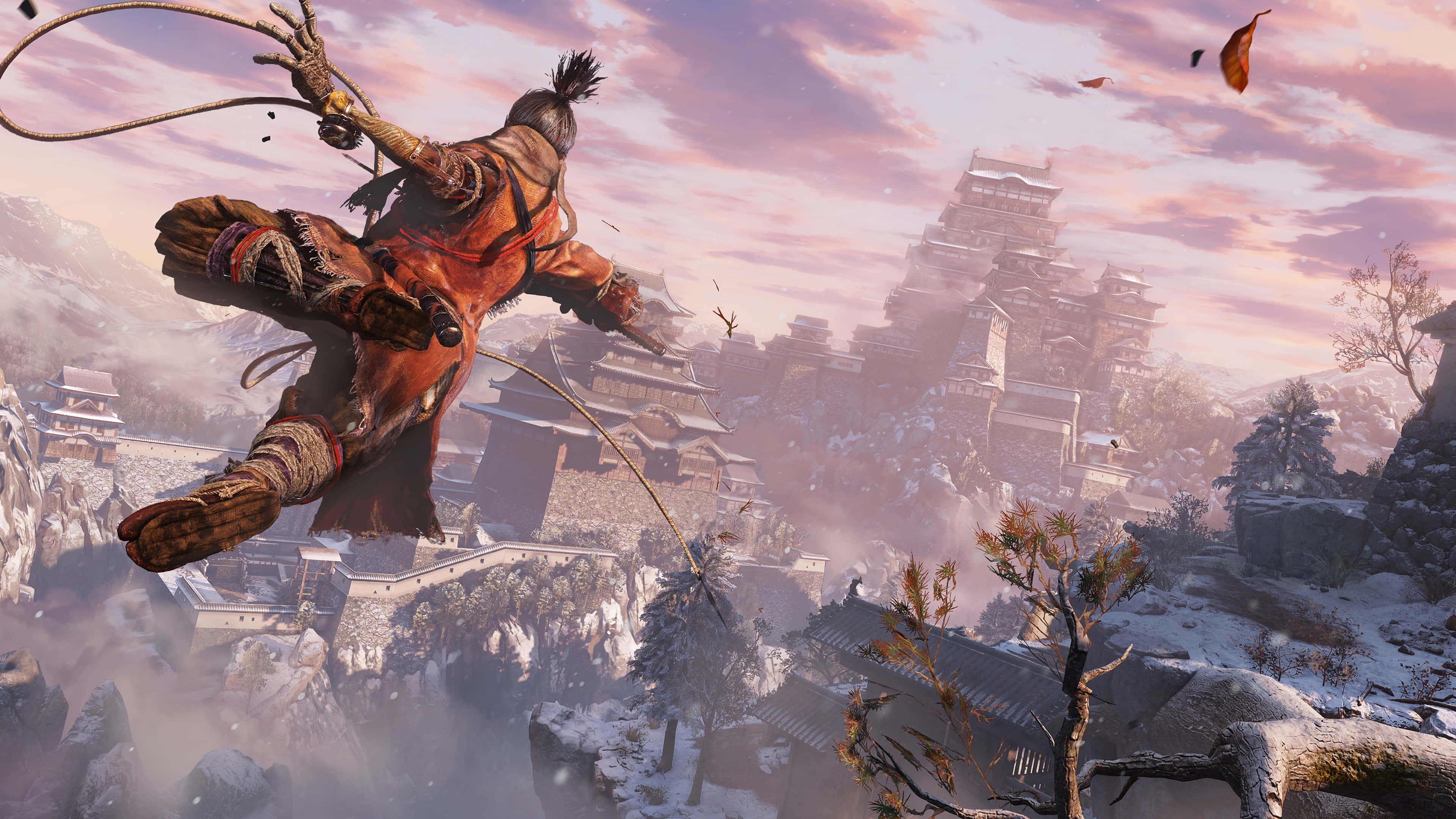 Sekiro, snowy mountain village, sunset, 4K Desktop Wallpaper