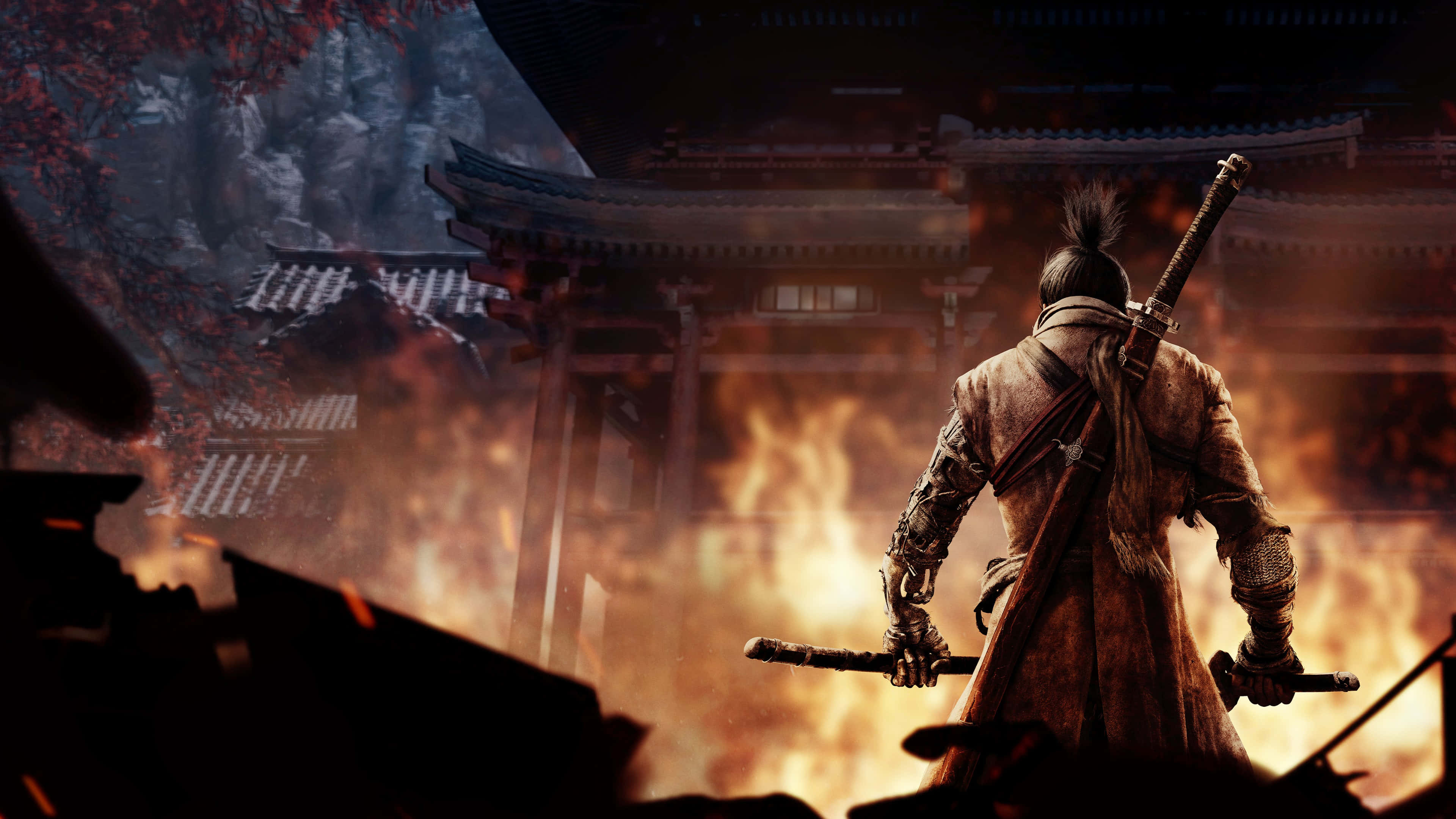 Sekiro, samurai warrior, roaring flames, 4K Desktop Wallpaper