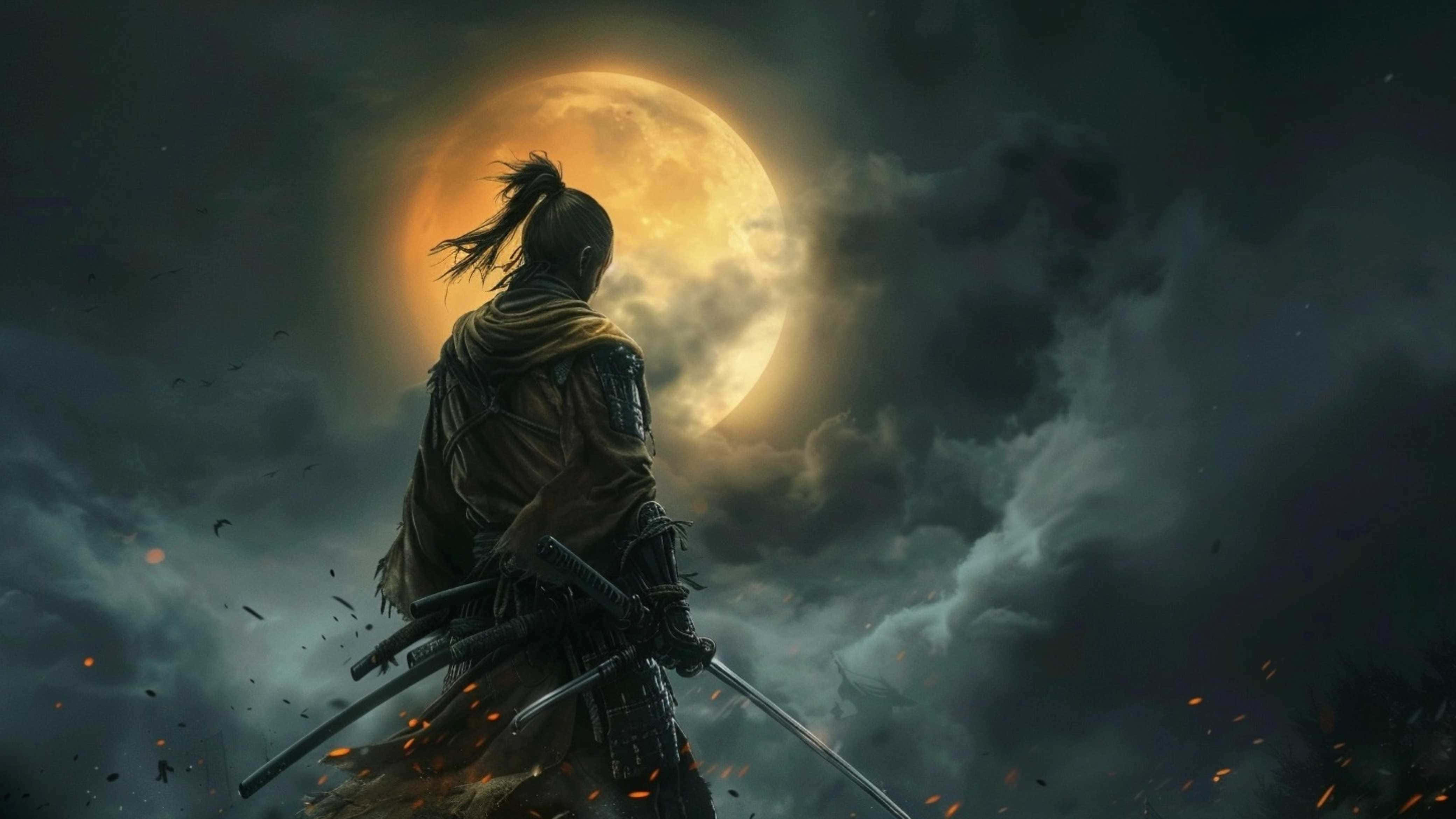 Sekiro, warrior, moonlit night, 4K Desktop Wallpaper