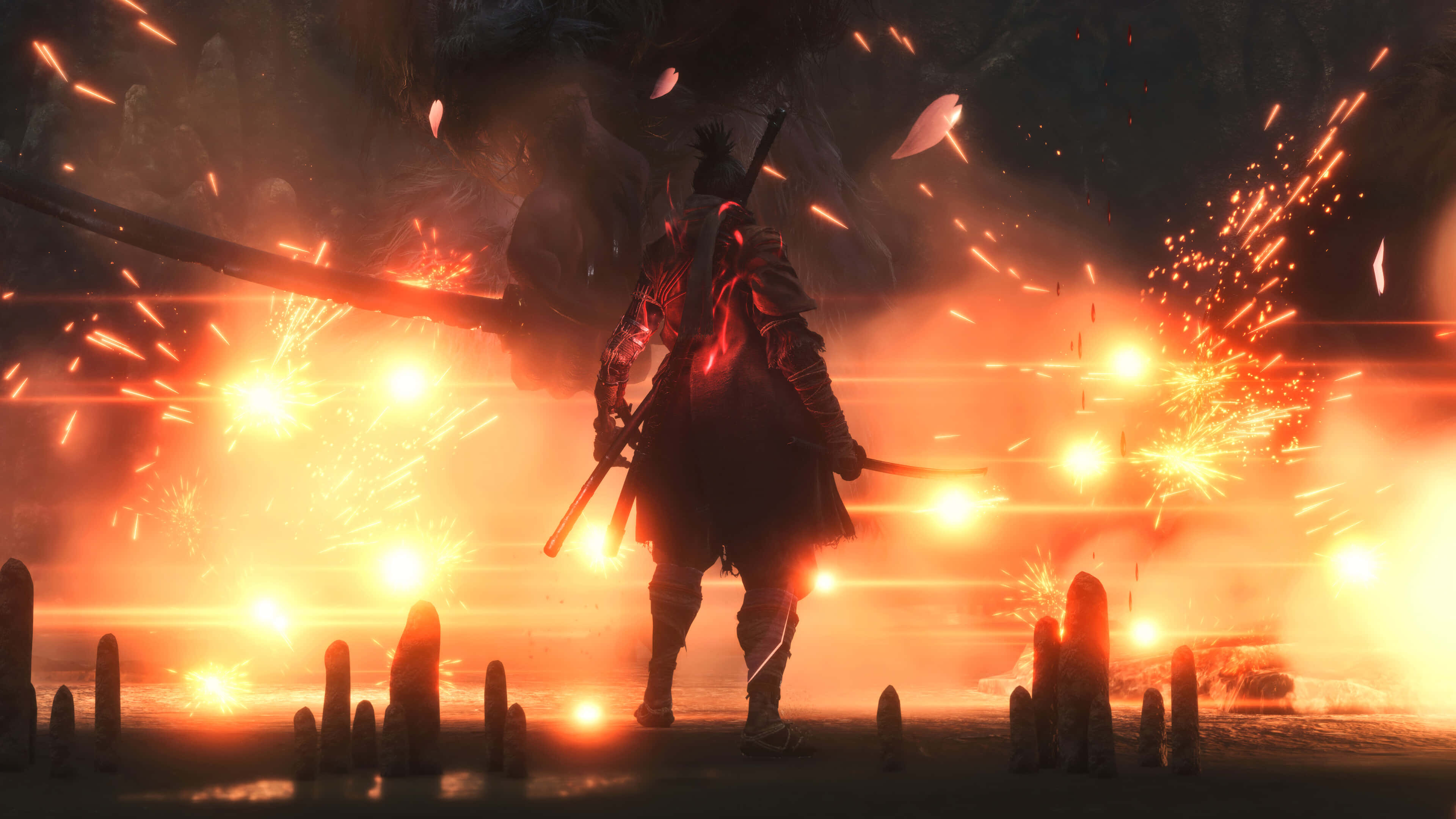 Sekiro, samurai warrior, fireworks duel, 4K Desktop Wallpaper
