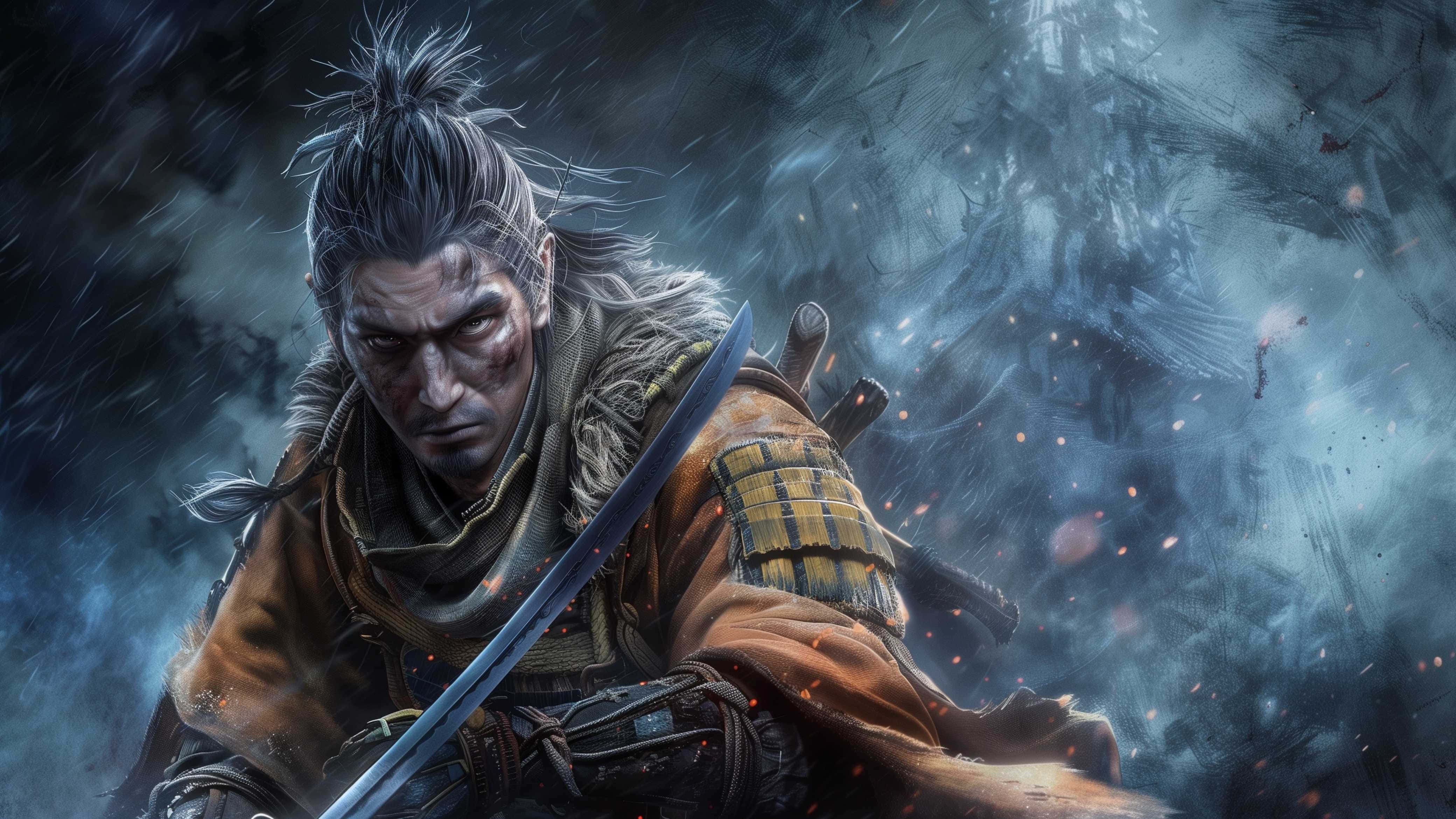 Sekiro, samurai warrior, bloodied face, 4K Desktop Wallpaper