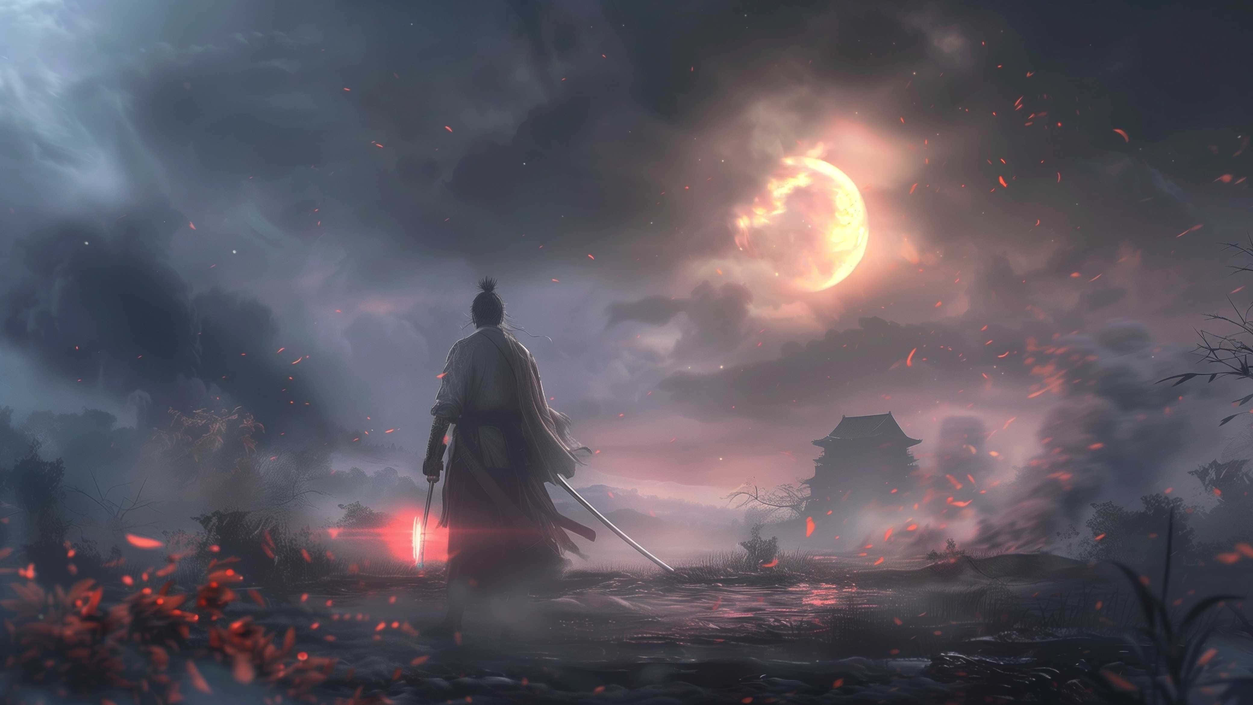 Sekiro, warrior, eclipse, 4K Desktop Wallpaper