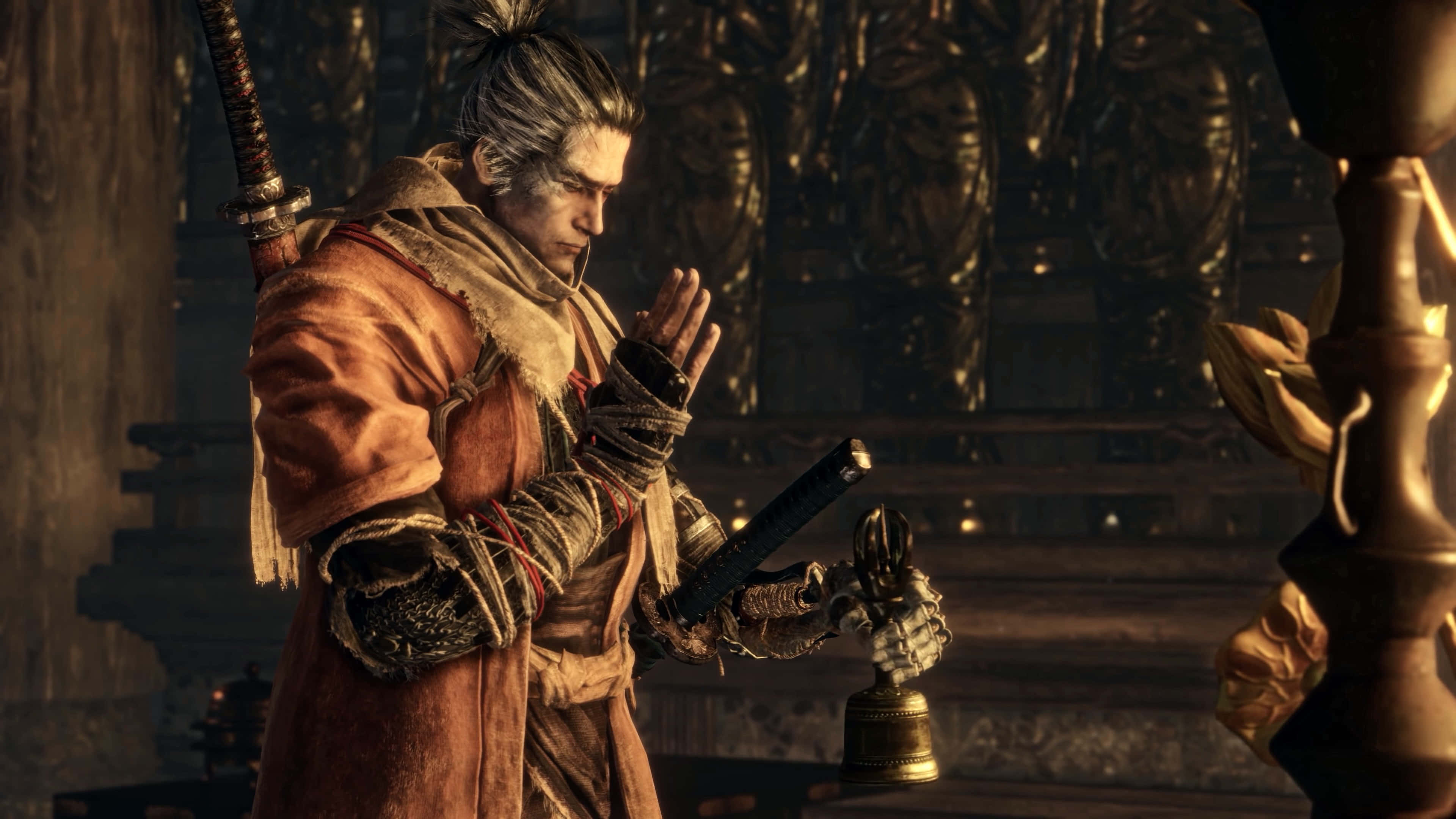 Sekiro, warrior, tattered orange robes, 4K Desktop Wallpaper
