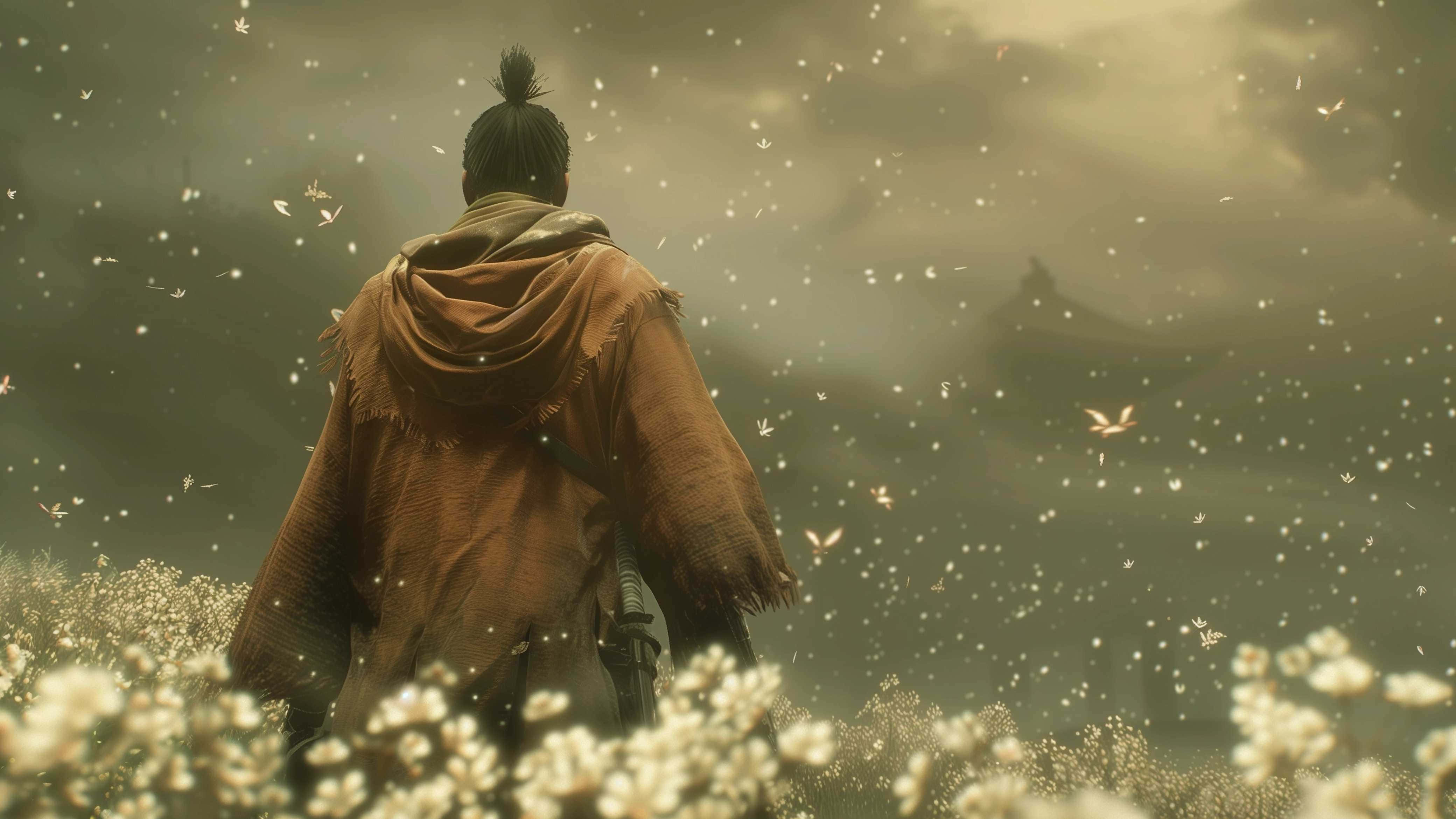 Sekiro, warrior, tattered brown robe, 4K Desktop Wallpaper