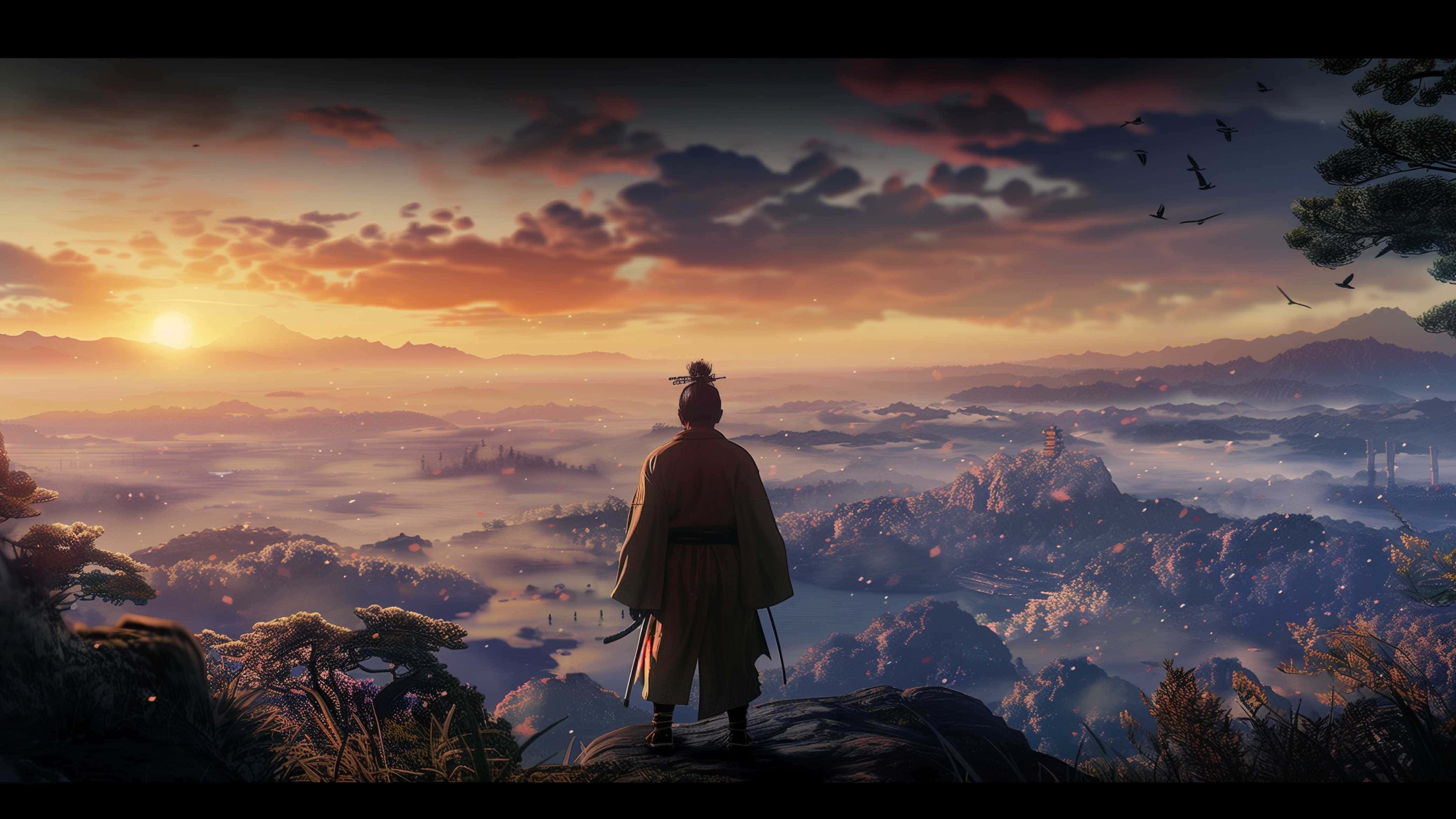 Sekiro, Sunset Overlook, mountain cliff, 4K Desktop Wallpaper