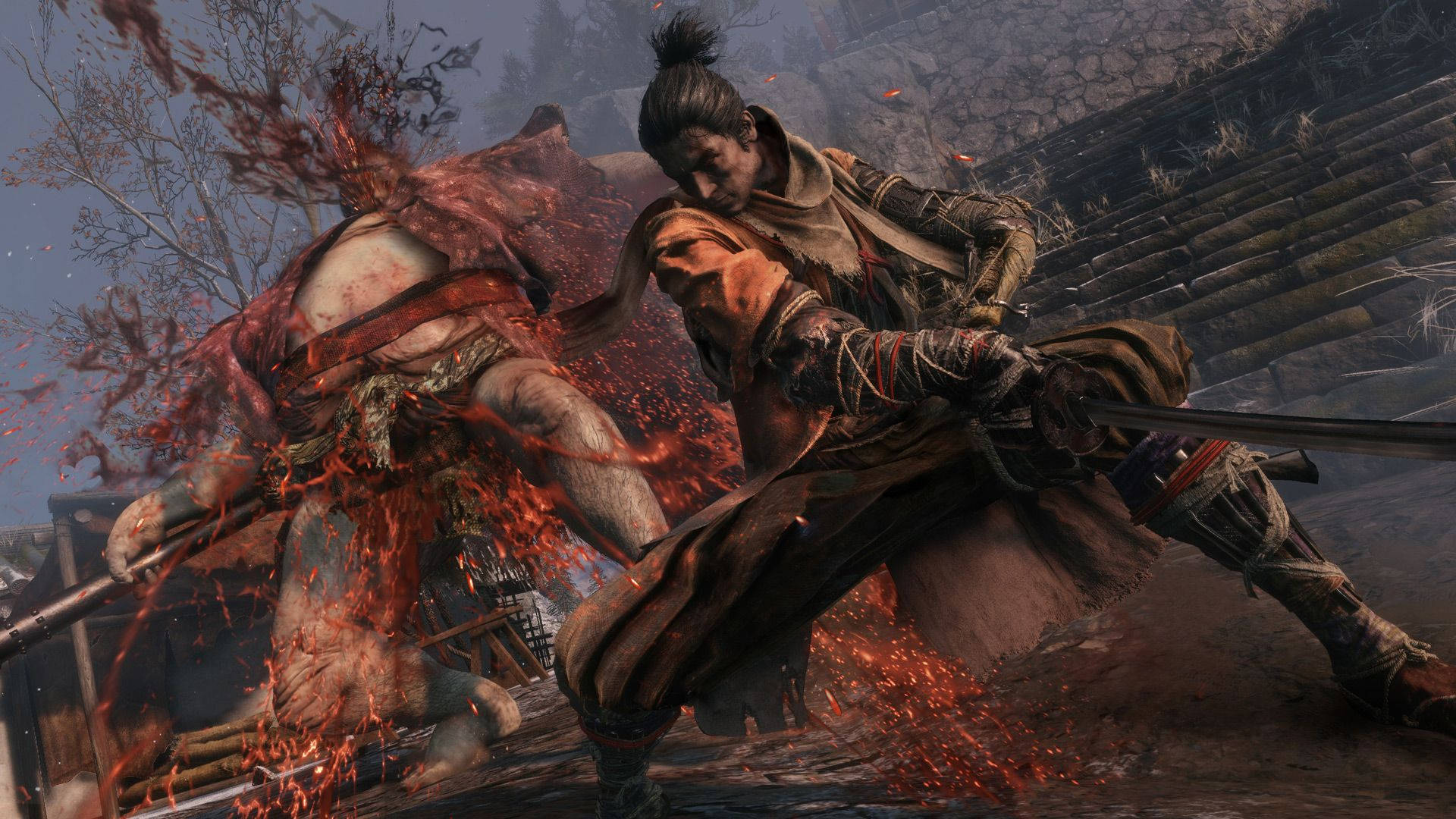 Sekiro Shadows Die Twice, samurai warrior, monstrous enemy, Full HD Desktop Wallpaper