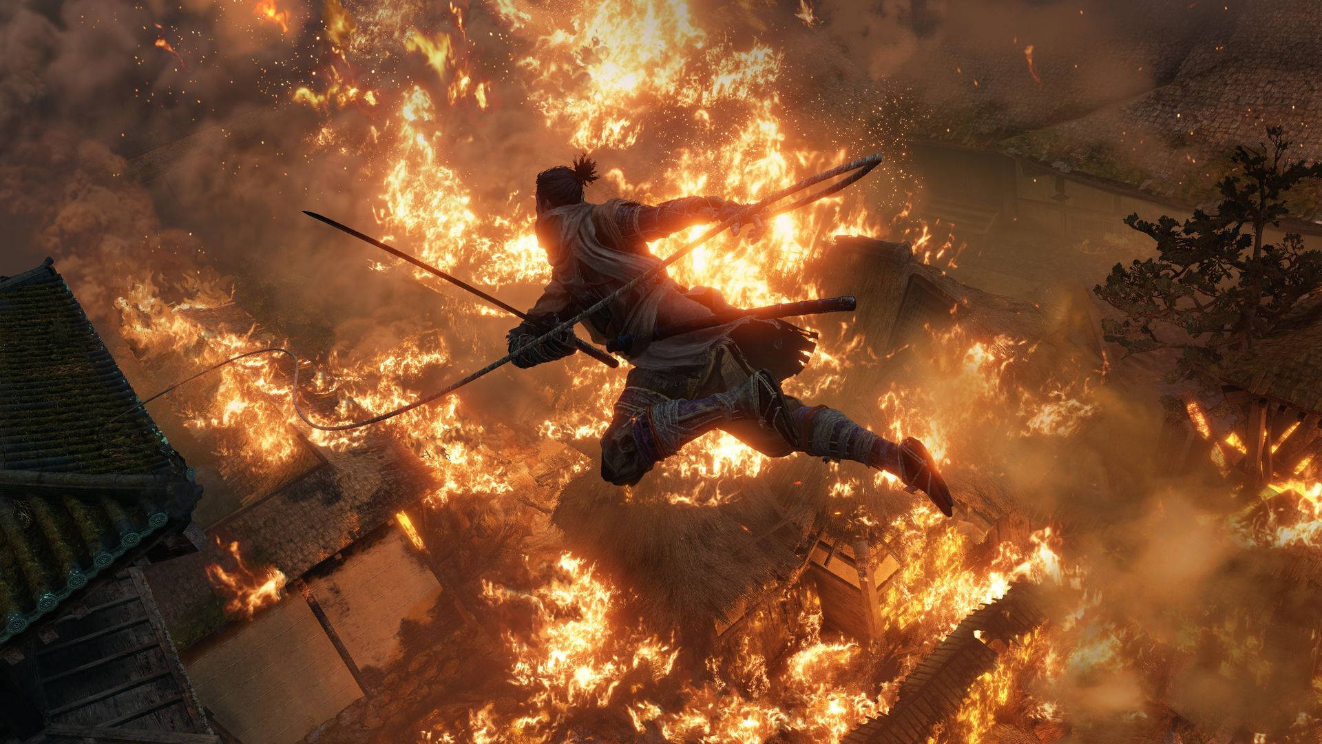 Sekiro Shadows Die Twice, samurai, blazing village, Full HD Desktop Wallpaper