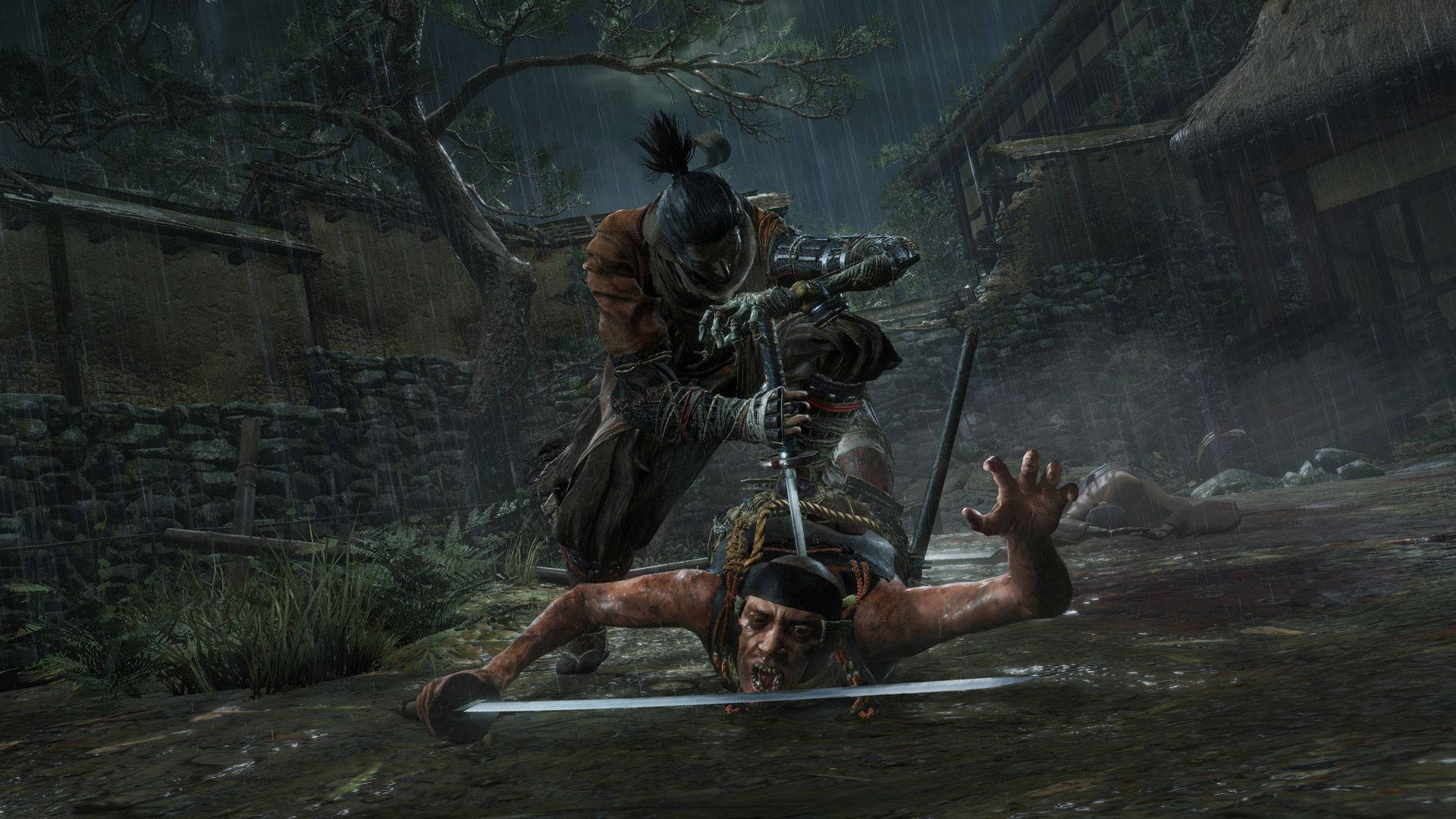 Sekiro Shadows Die Twice, samurai warrior, rain-soaked armor, Full HD Desktop Wallpaper
