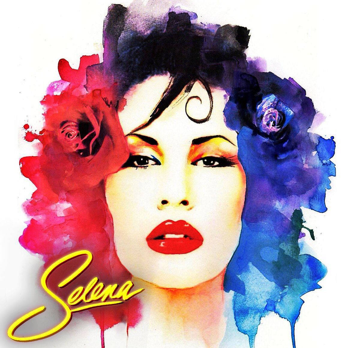 Selena Quintanilla, red and blue roses, watercolor portrait, SD Desktop Wallpaper