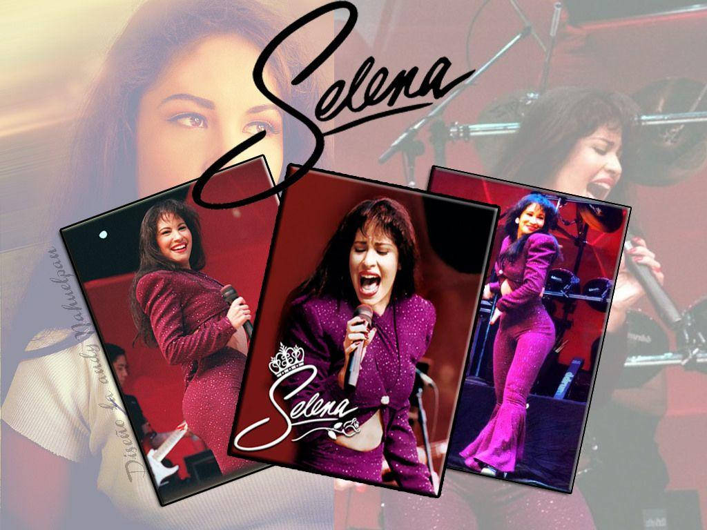 Selena Quintanilla, sparkling purple outfit, dramatic lighting, SD Desktop Wallpaper