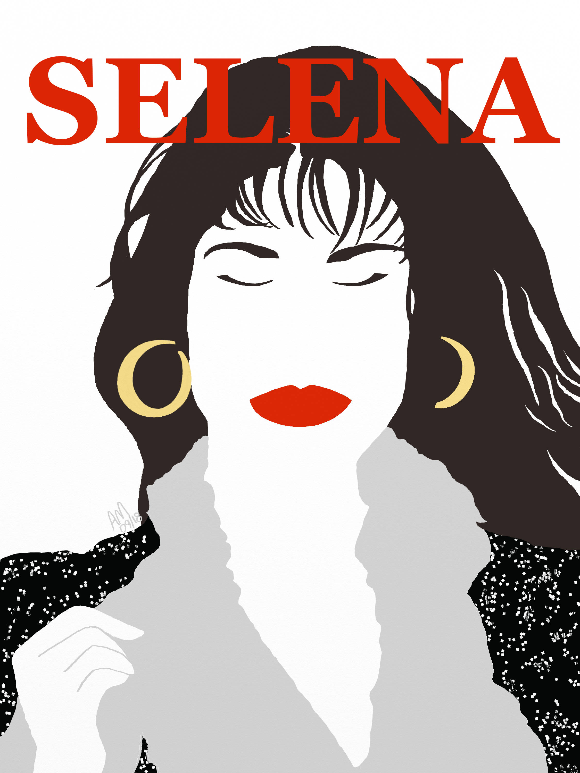 Selena Quintanilla, vector art, red lips, 2K Phone Wallpaper