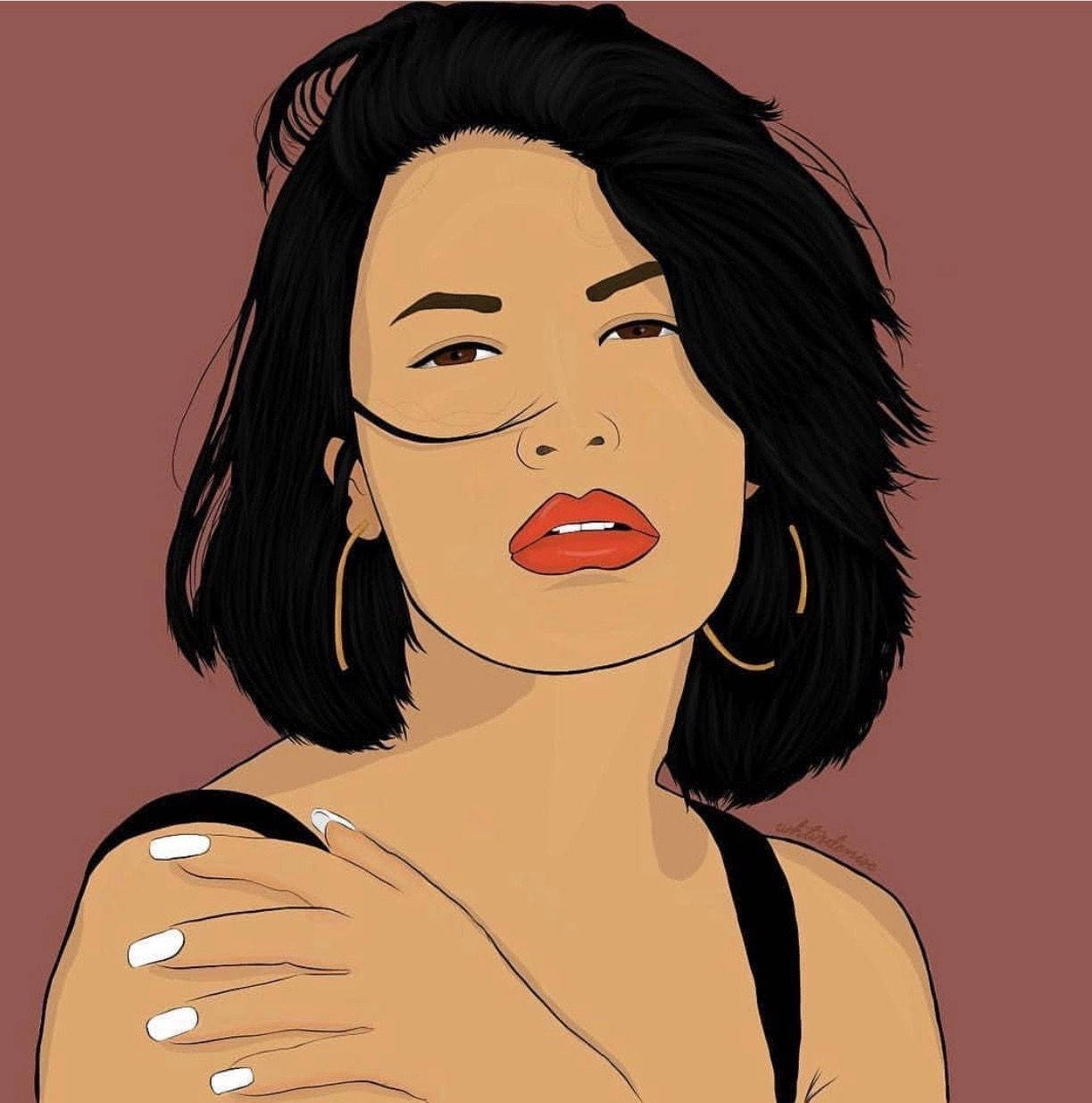 Selena Quintanilla, black bob hair, bold red lips, SD Phone Wallpaper