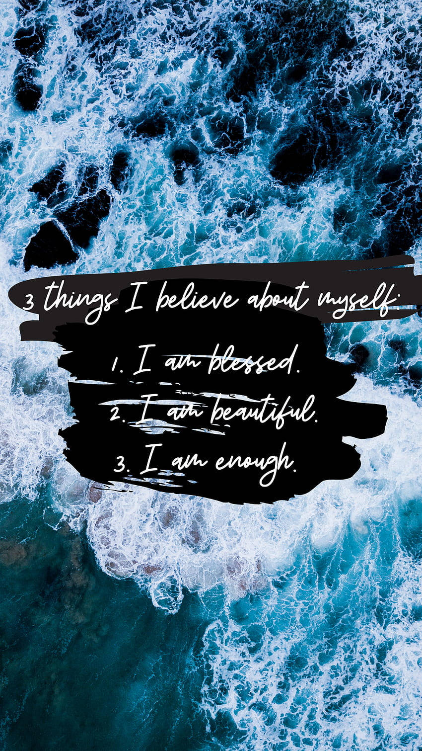 black brushstroke, white script, empowering affirmations, HD Phone Wallpaper