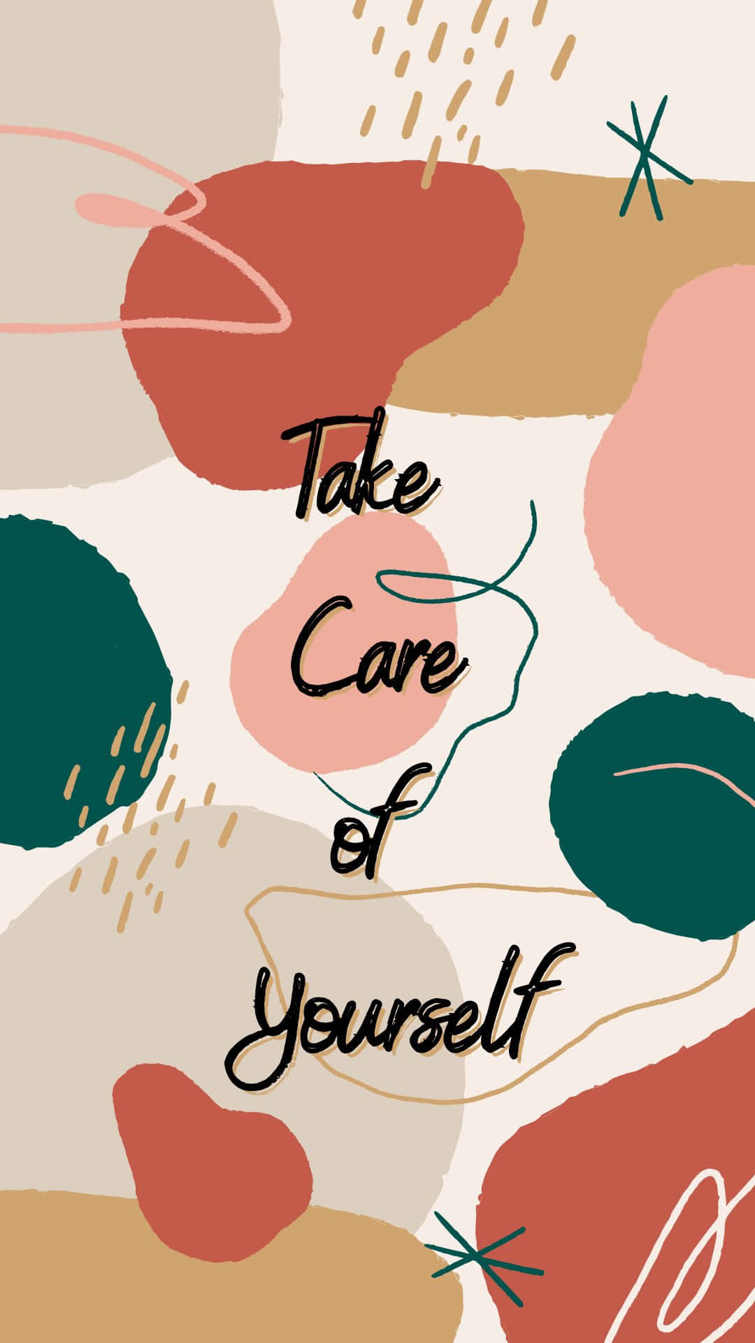 Self Care, pastel shapes, handwritten text, Full HD Phone Wallpaper