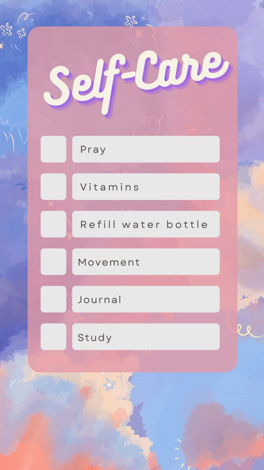 Self-Care, pastel watercolor, pink checklist, HD Phone Wallpaper