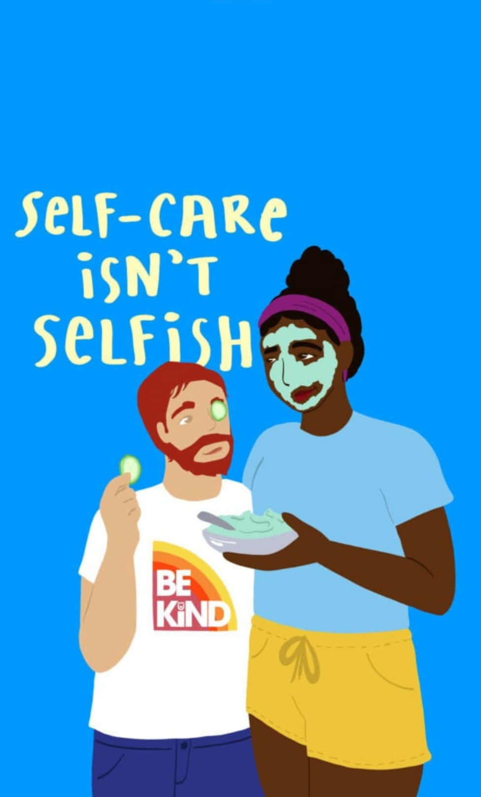 SELF-CARE ISN'T SELFISH, green face masks, bright blue background, HD Phone Wallpaper