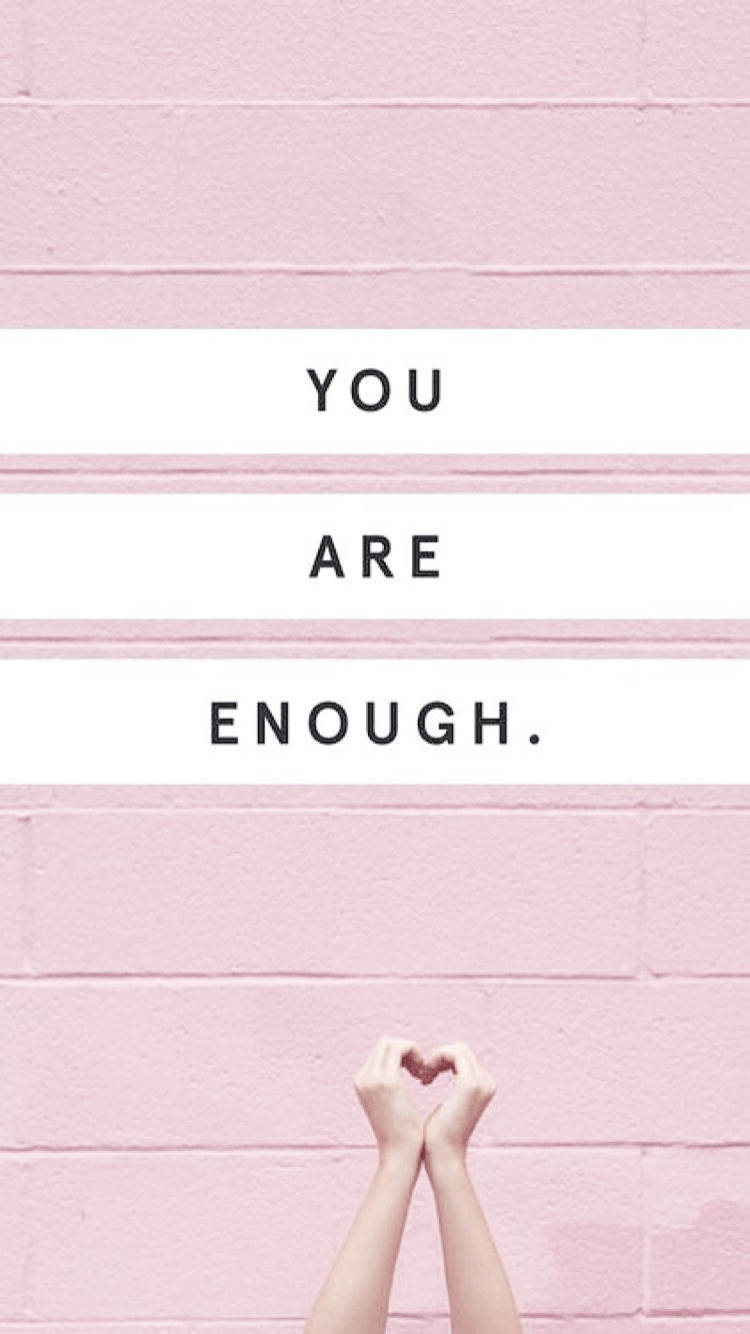 I Am Enough, heart sign, soft pink brick wall, HD Phone Wallpaper