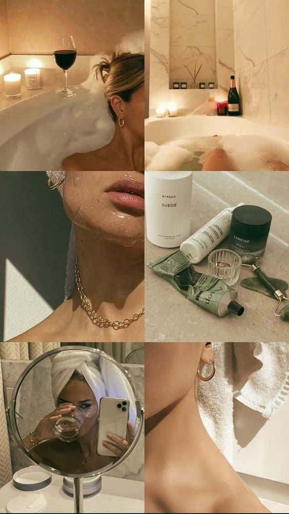 foamy bath, wine, candles, SD Phone Wallpaper