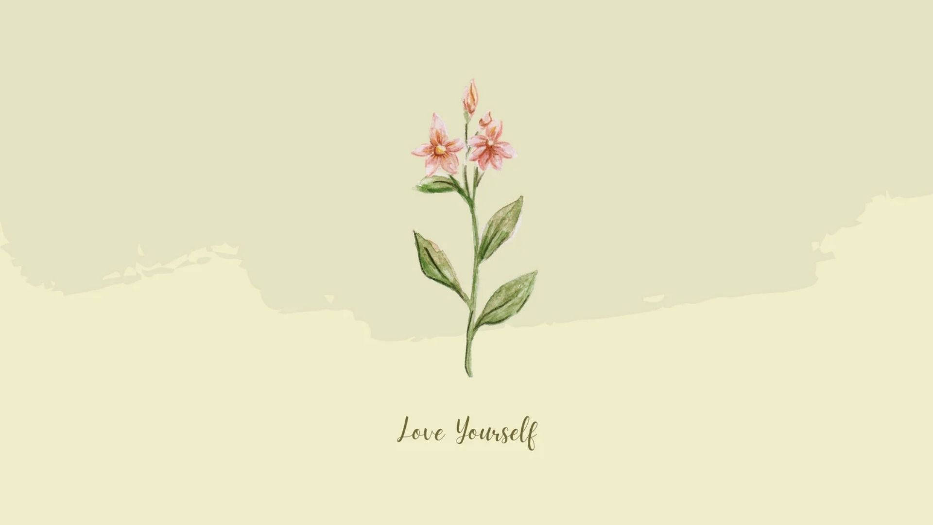 pink flowering stem, green leaves, soft beige background, Full HD Desktop Wallpaper