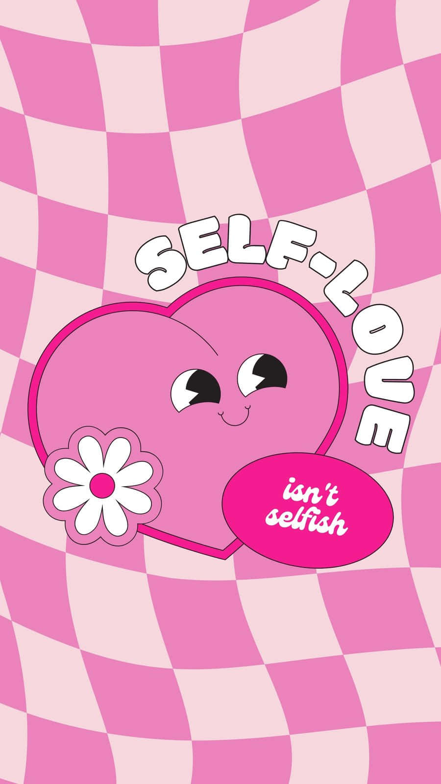 Self Love Heart Cartoon Aesthetic, pink heart, flower, HD Phone Wallpaper