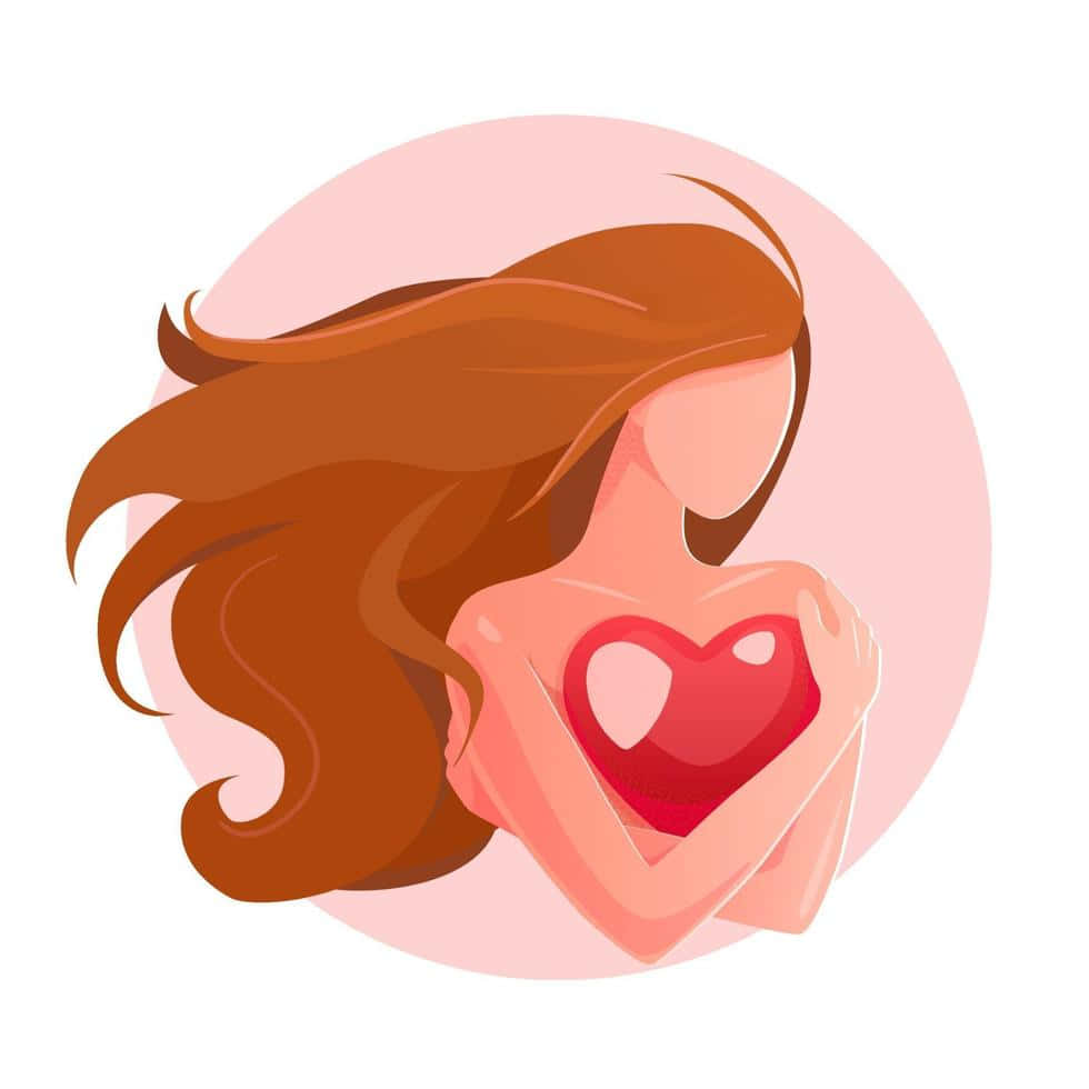 embracing self love illustration, glowing red heart, flowing brown hair, SD Desktop Wallpaper