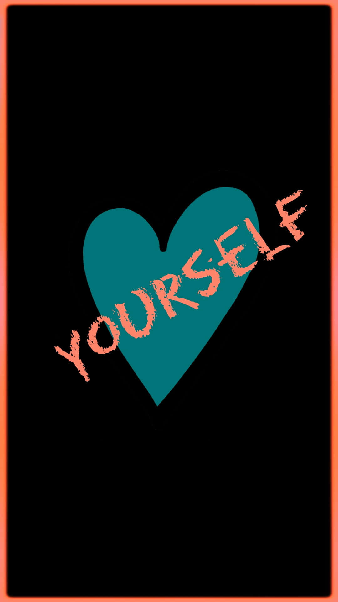 teal heart, orange textured text, YOURSELF, Full HD Phone Wallpaper