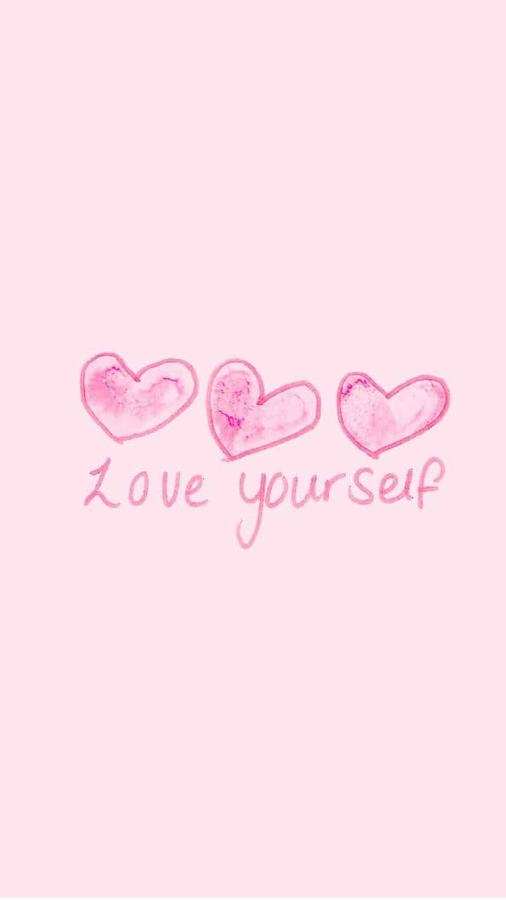 love yourself, soft pink watercolor hearts, handwritten text, HD Phone Wallpaper