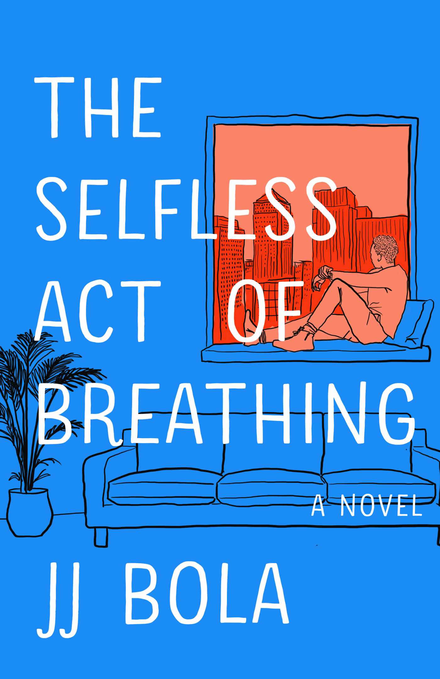 The Selfless Act of Breathing, red cityscape, bold blue background, Full HD Phone Wallpaper