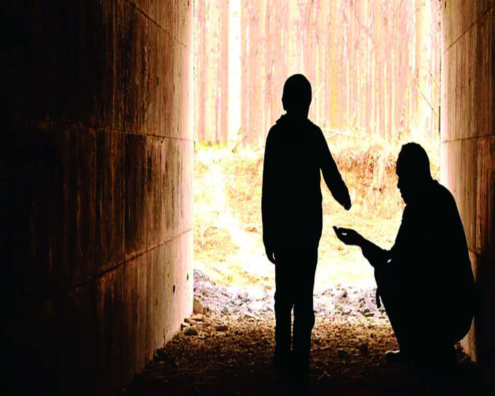Selfless Young Boy, concrete tunnel, bright forest light, SD Desktop Wallpaper