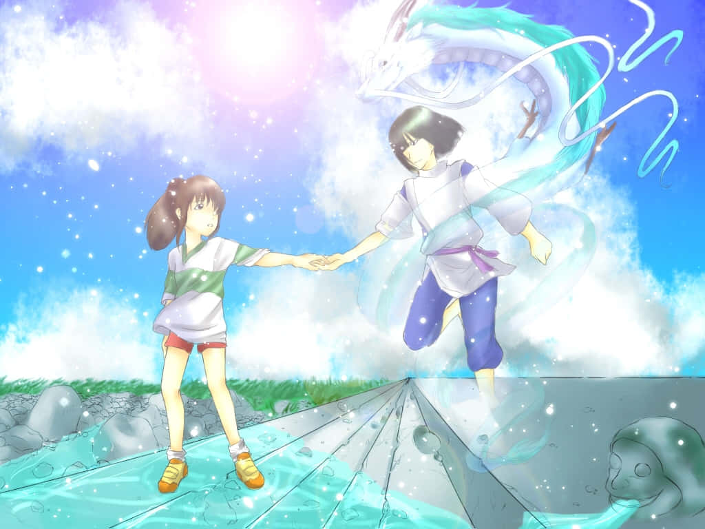 Sen To Chihiro No Kamikakushi, young girl, glowing dragon, SD Desktop Wallpaper