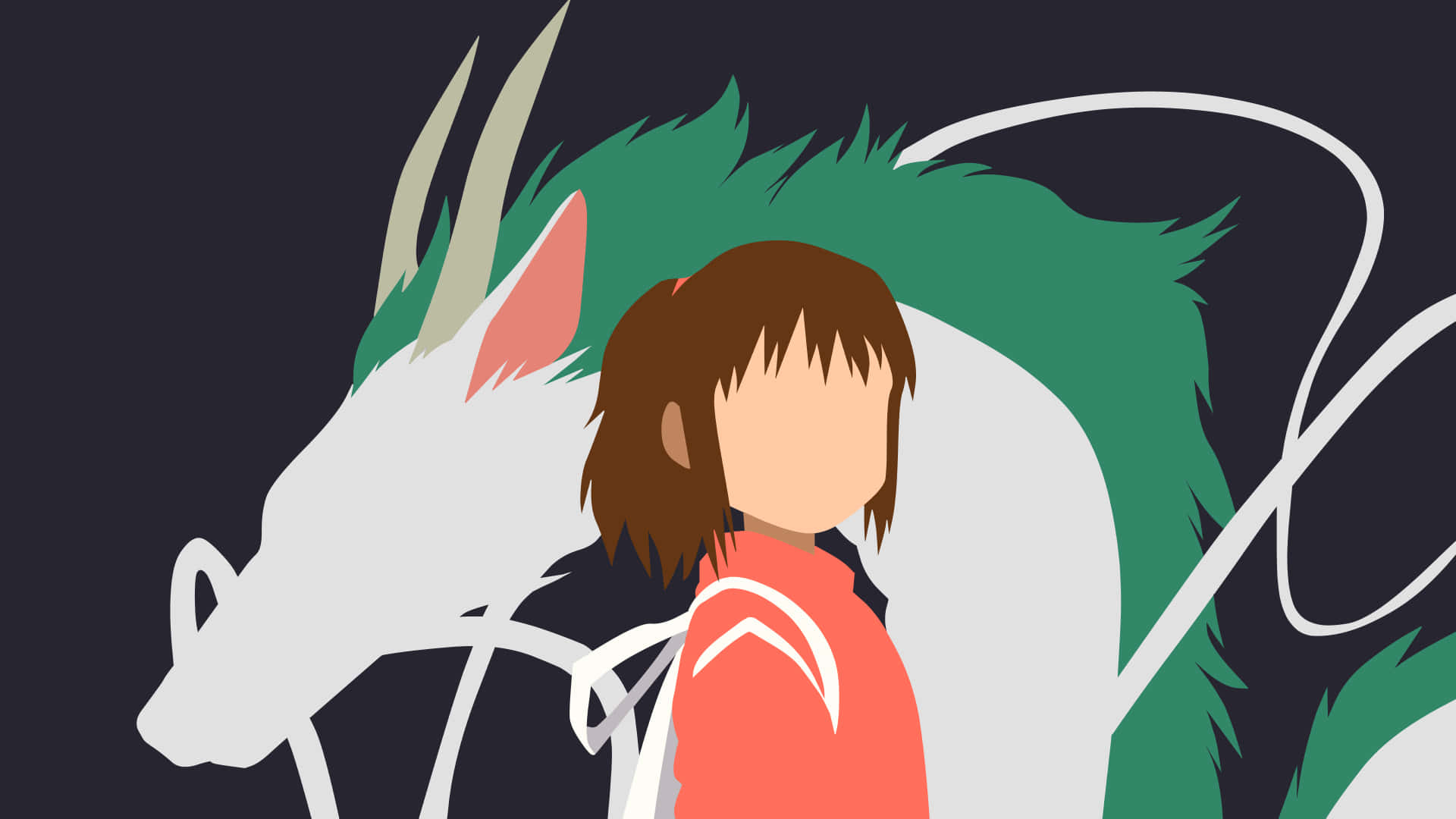 Sen To Chihiro No Kamikakushi, girl in red, white dragon with green mane, Full HD Desktop Wallpaper