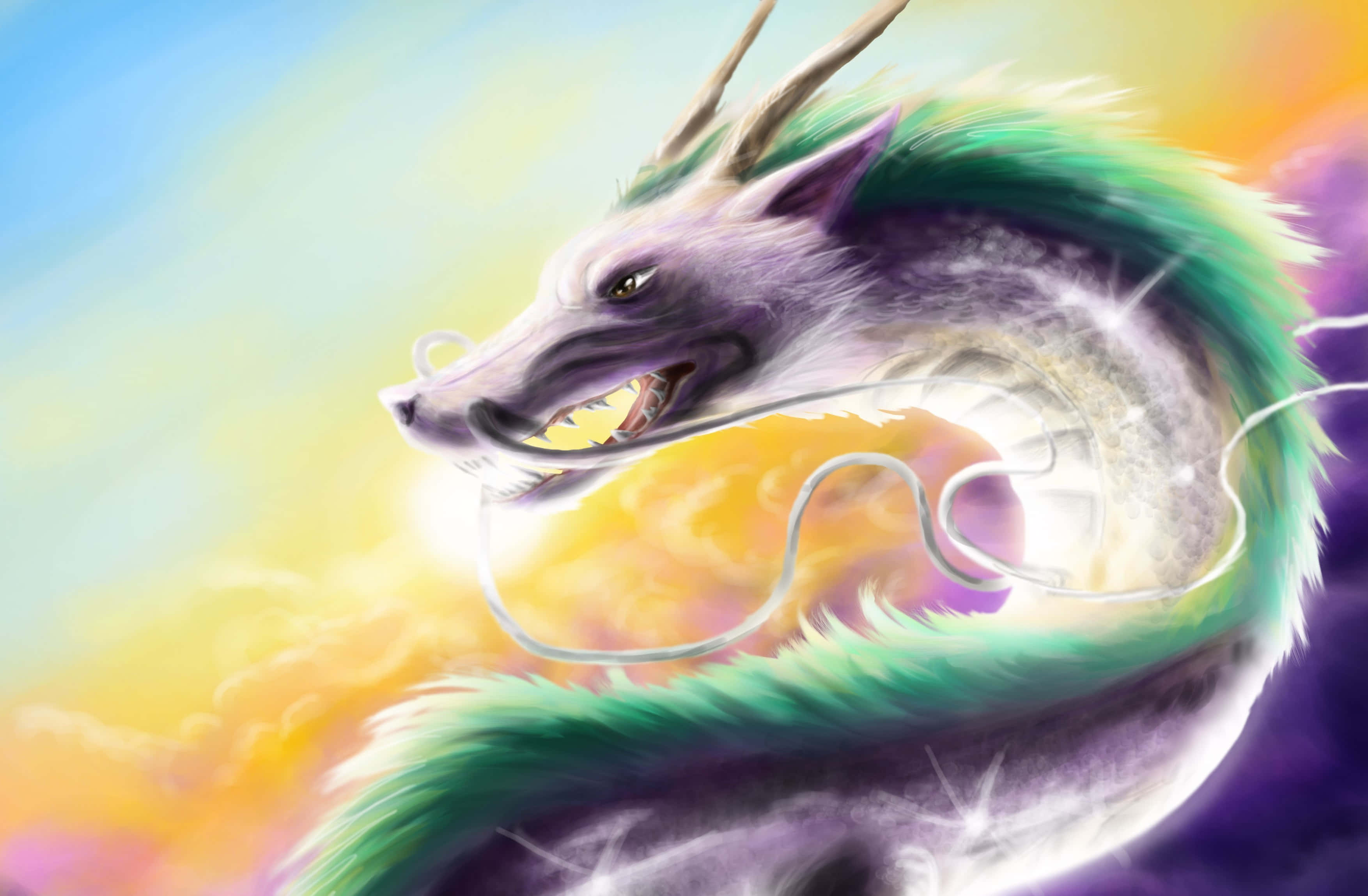 Sen To Chihiro No Kamikakushi, dragon, purple dragon, 2K Desktop Wallpaper
