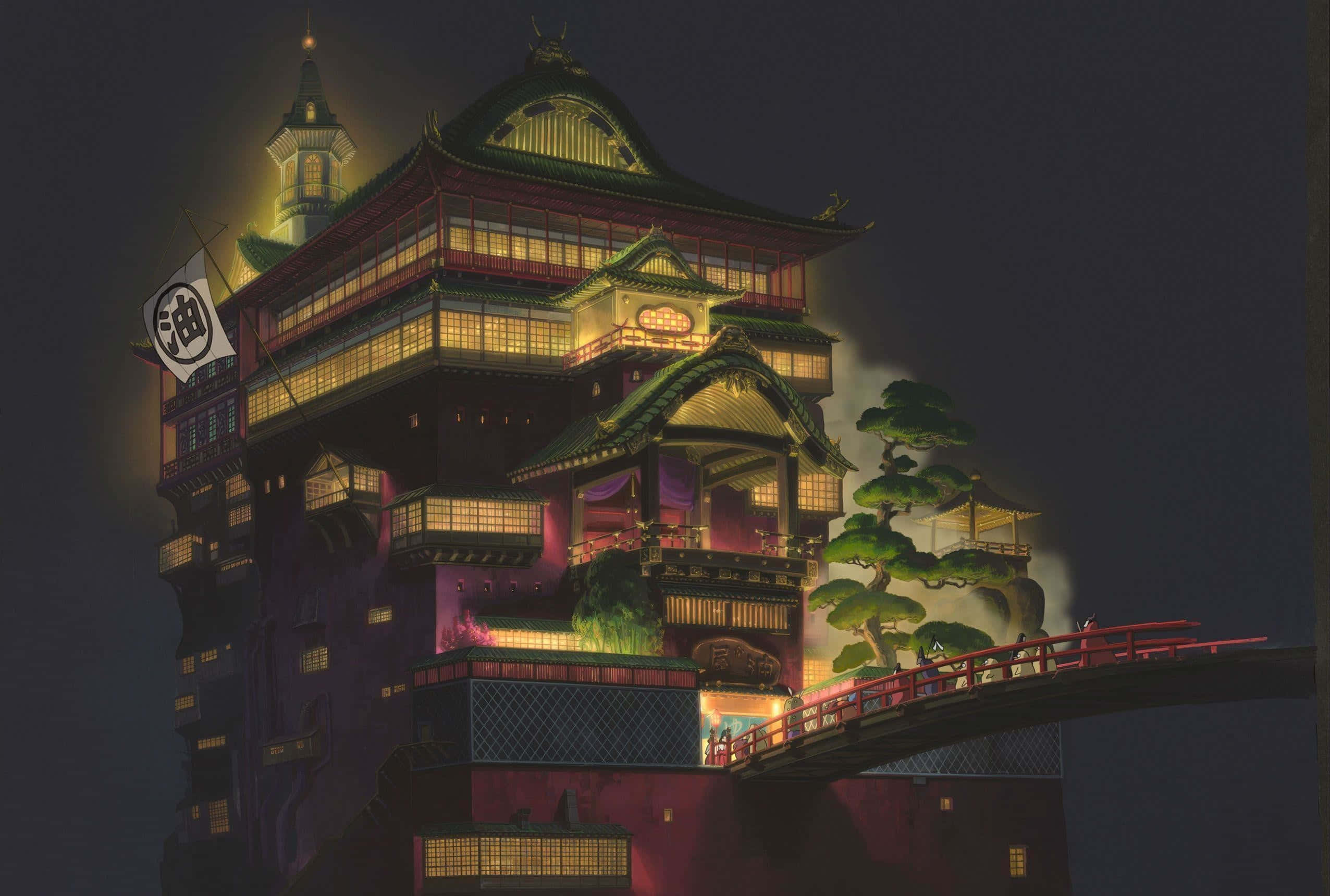 Sen To Chihiro No Kamikakushi, bathhouse, traditional Japanese building, Full HD Desktop Wallpaper