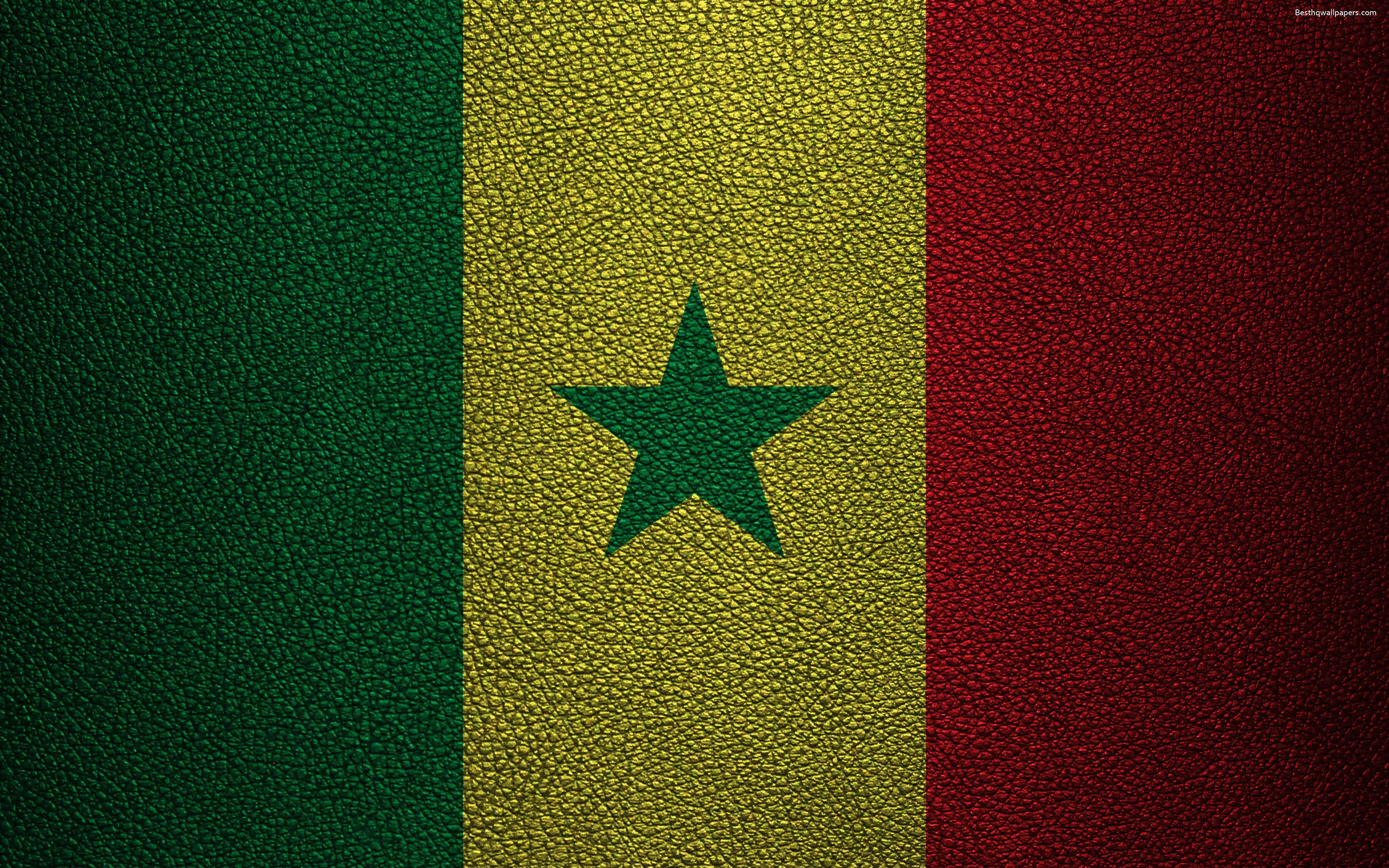 Senegal, textured leather, green yellow and red vertical stripes, 4K Desktop Wallpaper