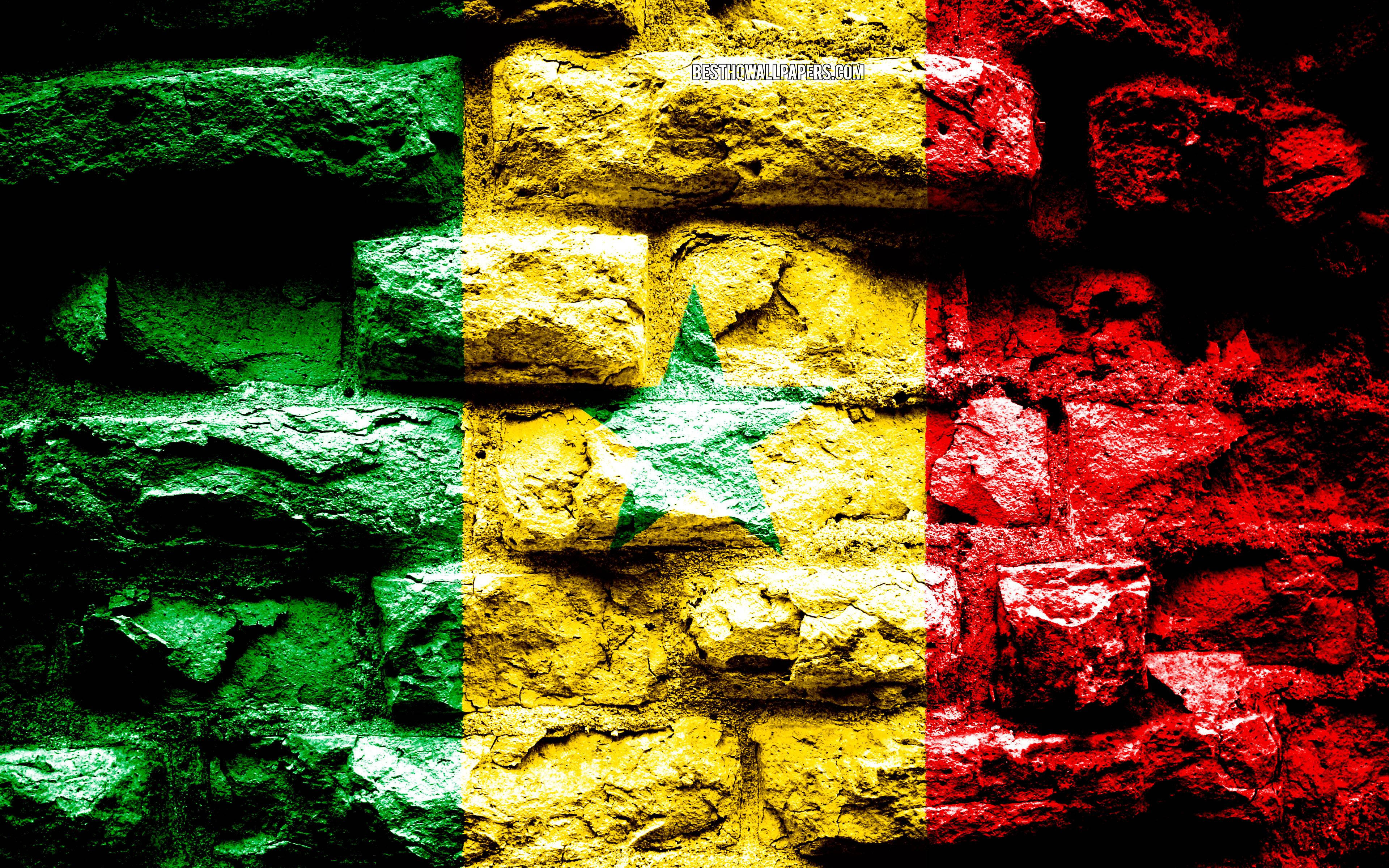 Senegal flag, green star, yellow stripe, 4K Desktop Wallpaper