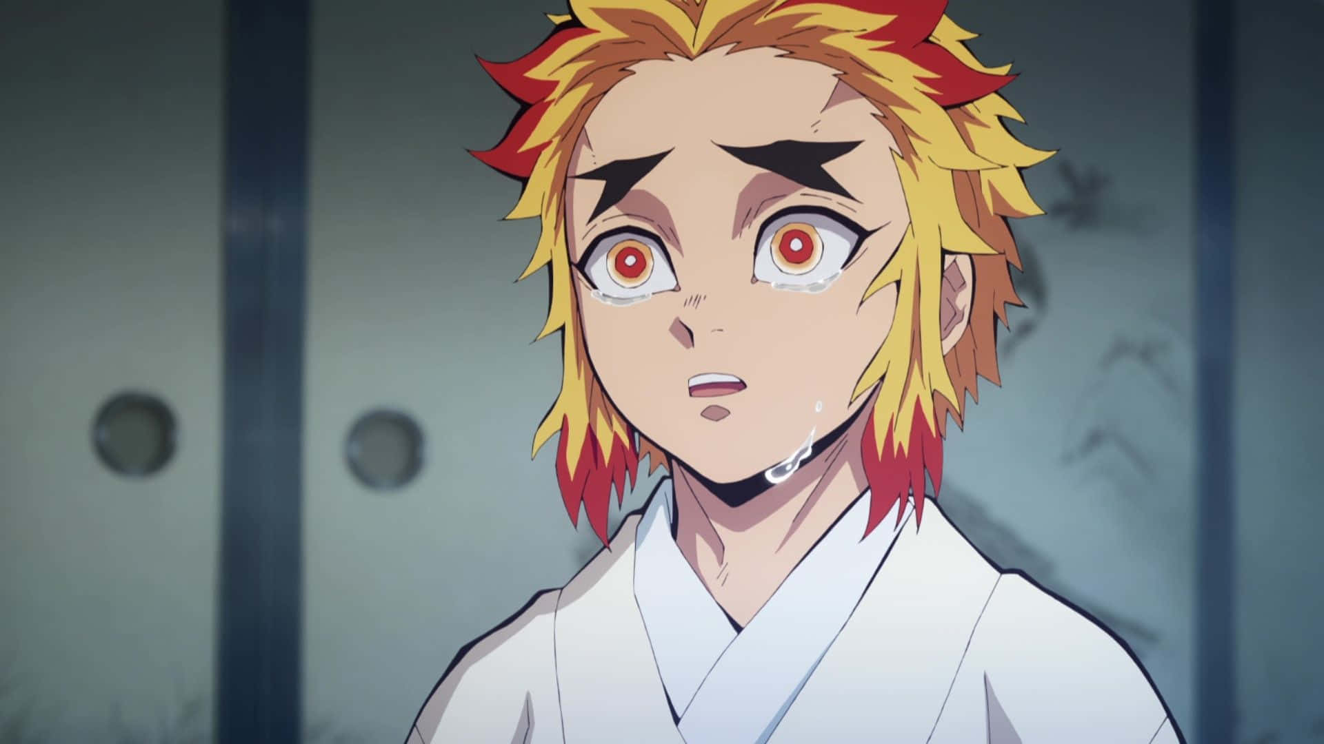 Senjuro Rengoku, fiery orange hair, intense red eyes, Full HD Desktop Wallpaper